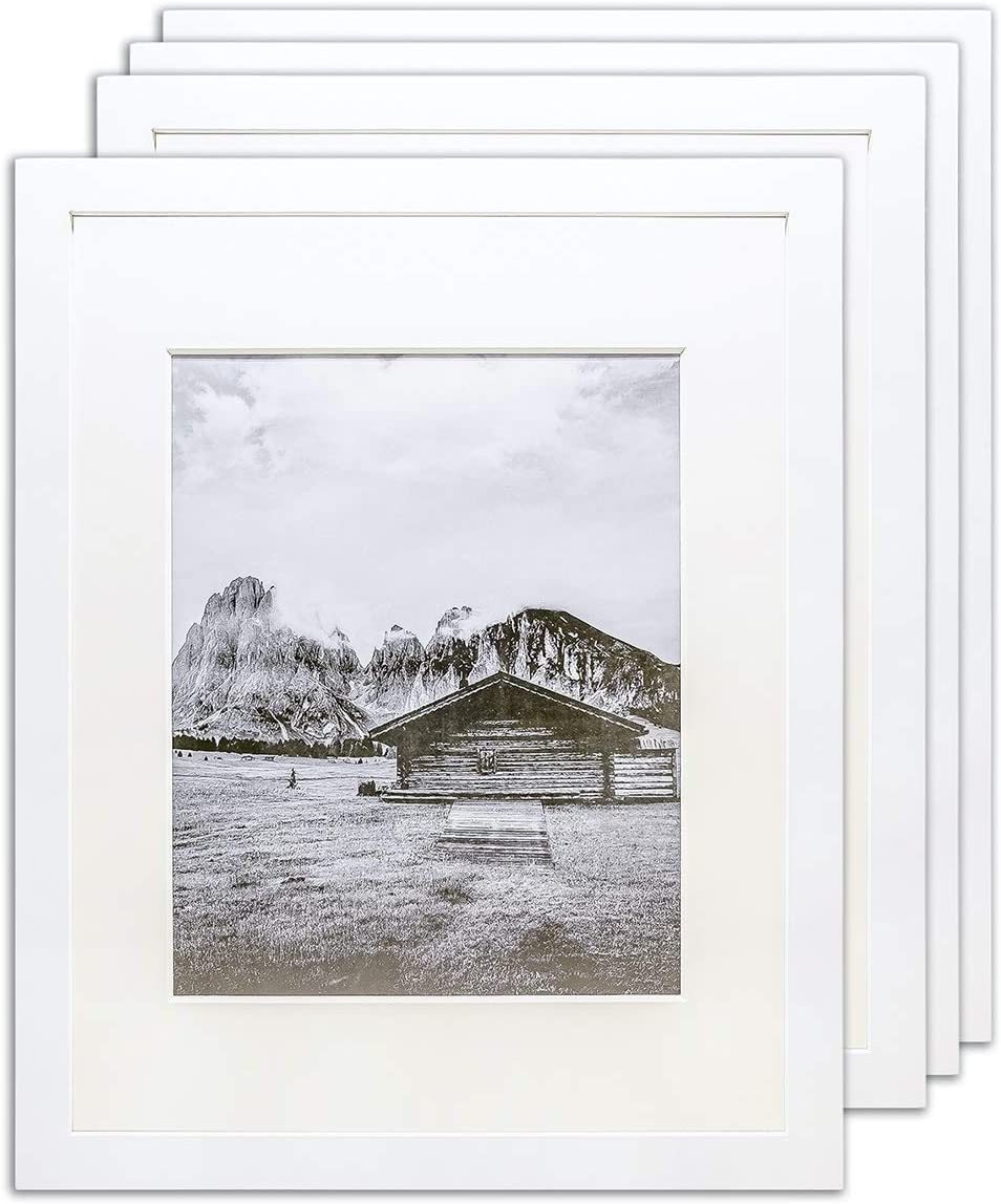 11" x 14" White Pine Wood 4 Pack Picture Frames, 8" x 10" Matted