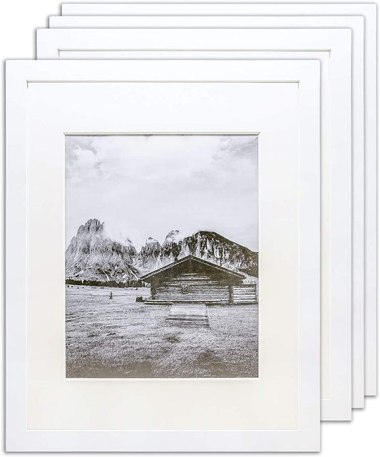 11" x 14" White Pine Wood 4 Pack Picture Frames, 8" x 10" Matted