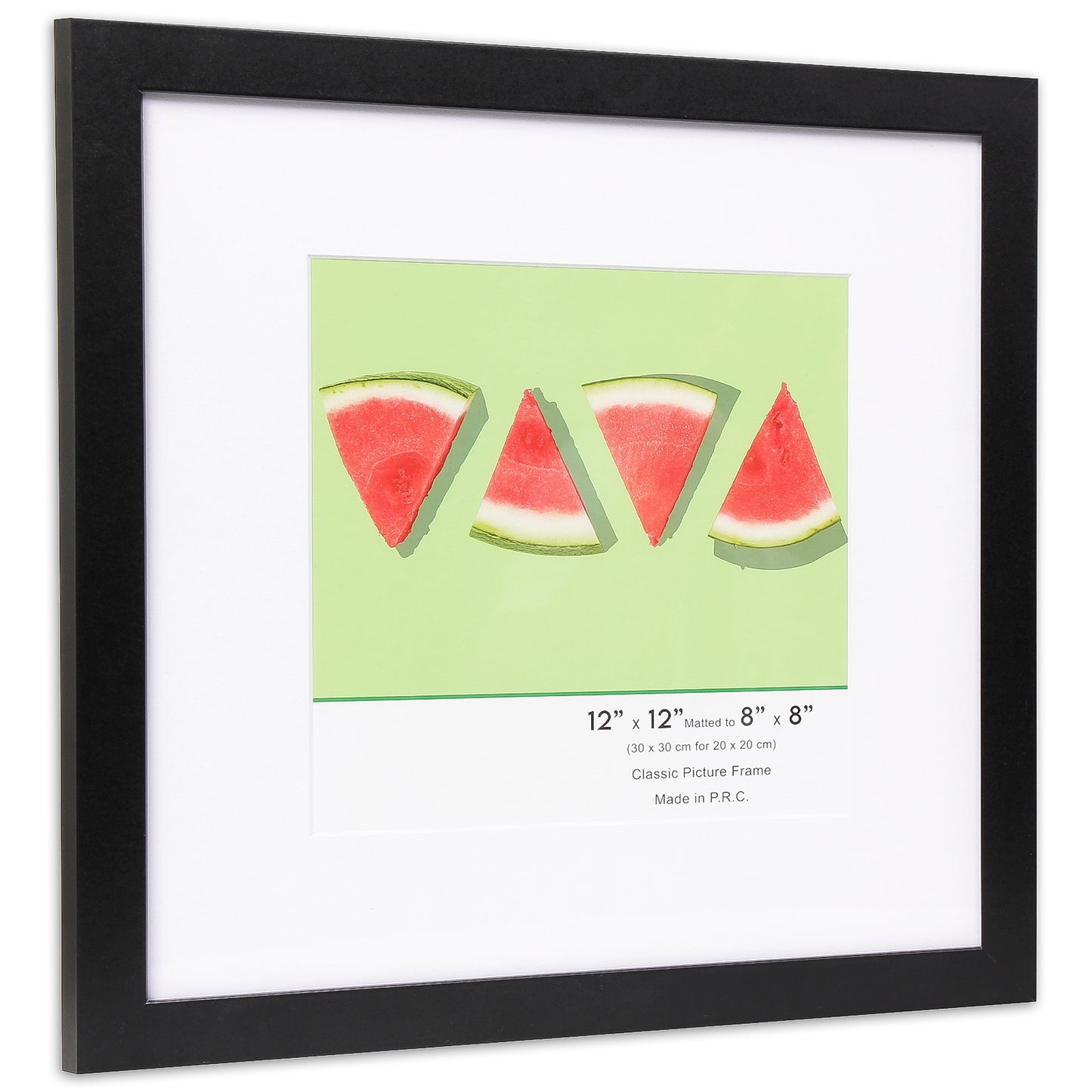 12" x 12” Classic Black MDF Wood Picture Frame with Tempered Glass, 8" x 8" Matted