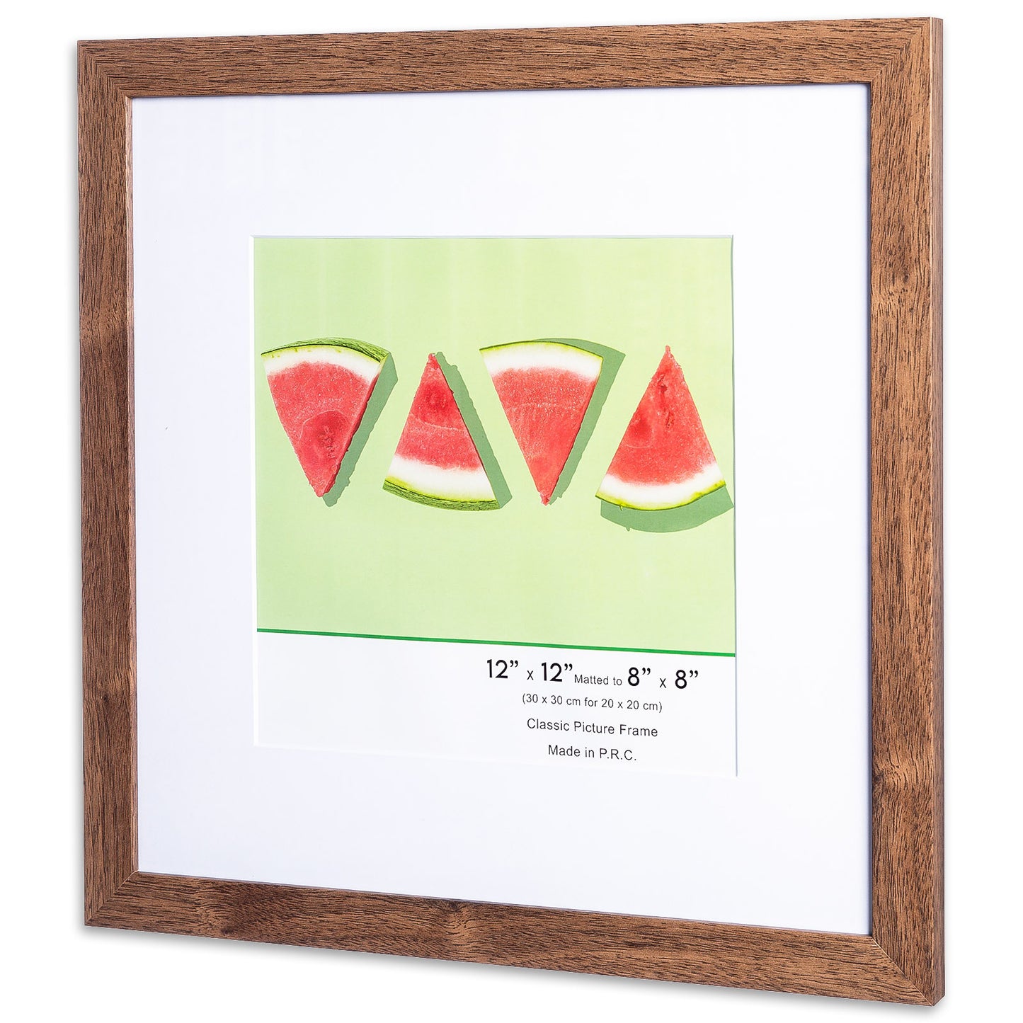 12" x 12” Classic Dark Oak MDF Wood Picture Frame with Tempered Glass, 8" x 8" Matted