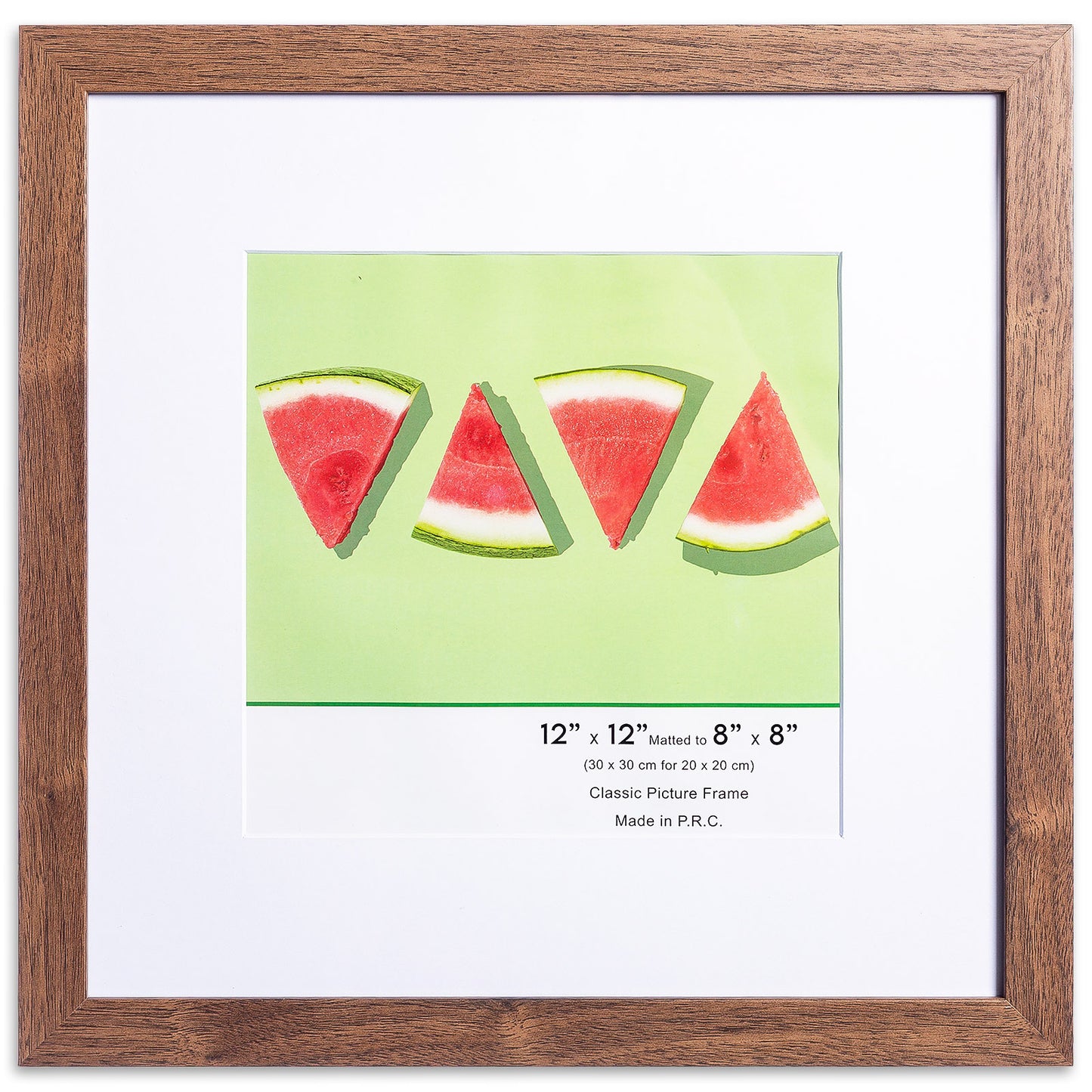 12" x 12” Classic Dark Oak MDF Wood Picture Frame with Tempered Glass, 8" x 8" Matted