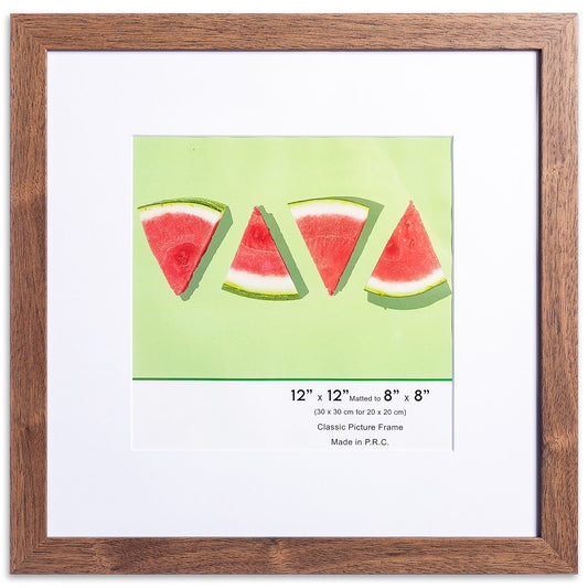 12" x 12” Classic Dark Oak MDF Wood Picture Frame with Tempered Glass, 8" x 8" Matted