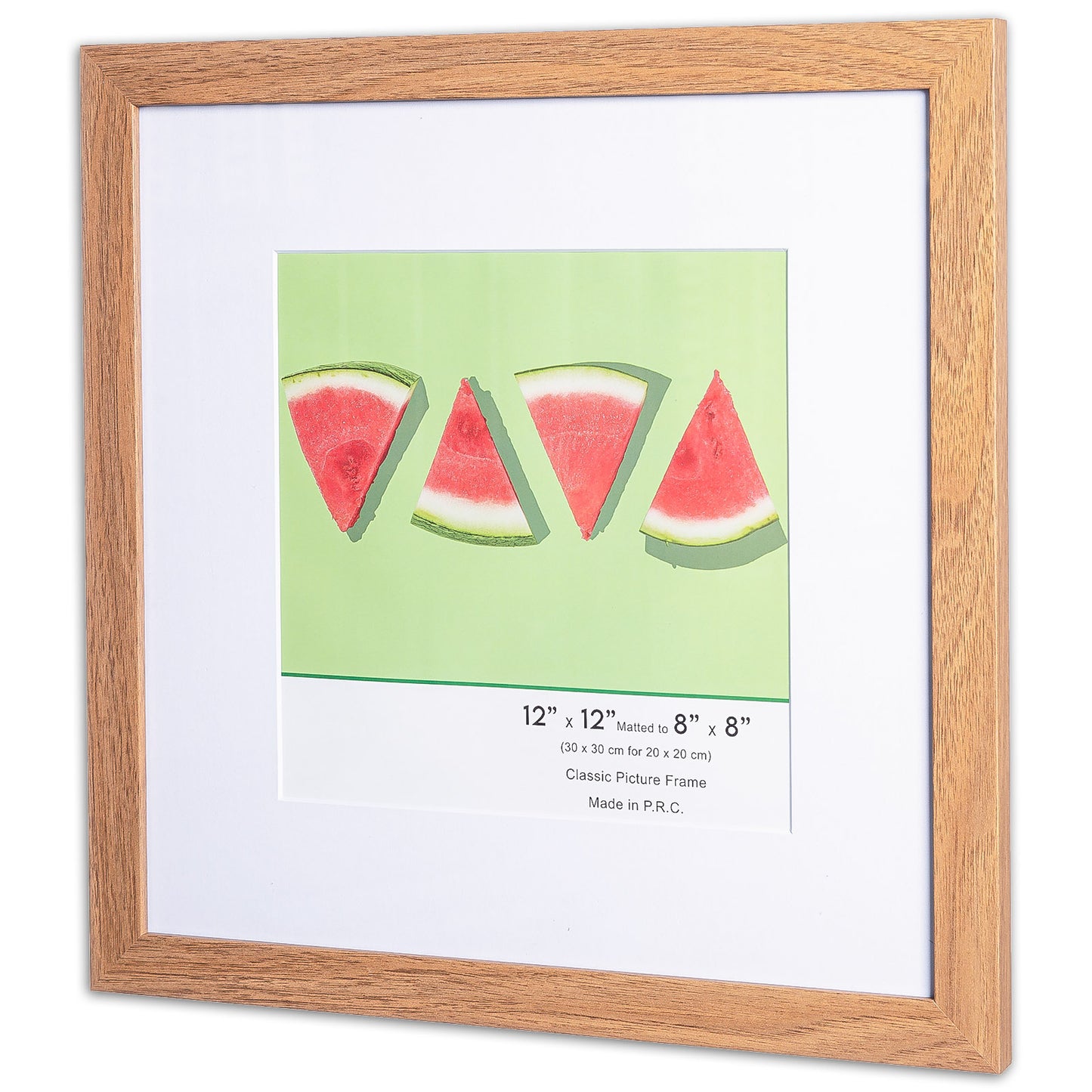 12" x 12” Classic Light Oak MDF Wood Picture Frame with Tempered Glass, 8" x 8" Matted
