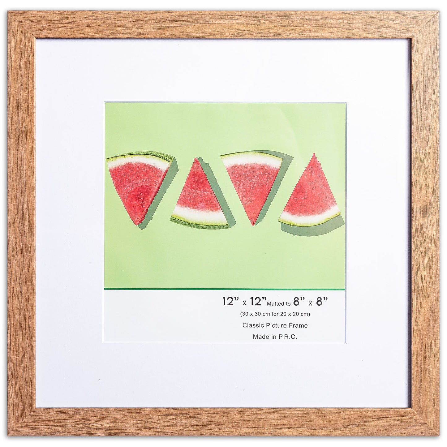12" x 12” Classic Light Oak MDF Wood Picture Frame with Tempered Glass, 8" x 8" Matted