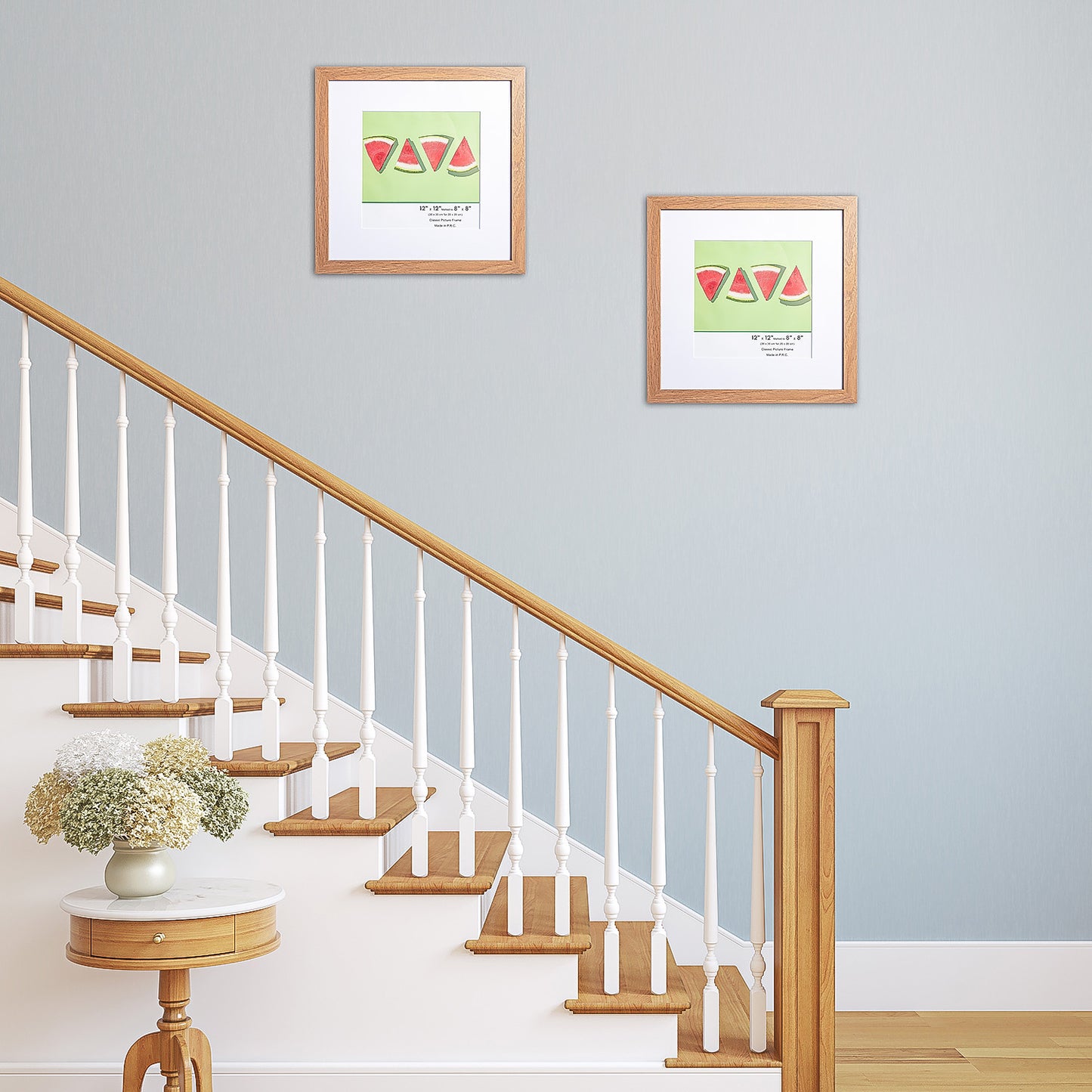 12" x 12” Classic Light Oak MDF Wood Picture Frame with Tempered Glass, 8" x 8" Matted