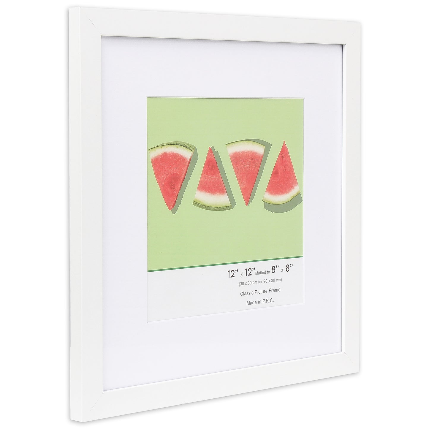 12" x 12” Classic White MDF Wood Picture Frame with Tempered Glass, 8" x 8" Matted
