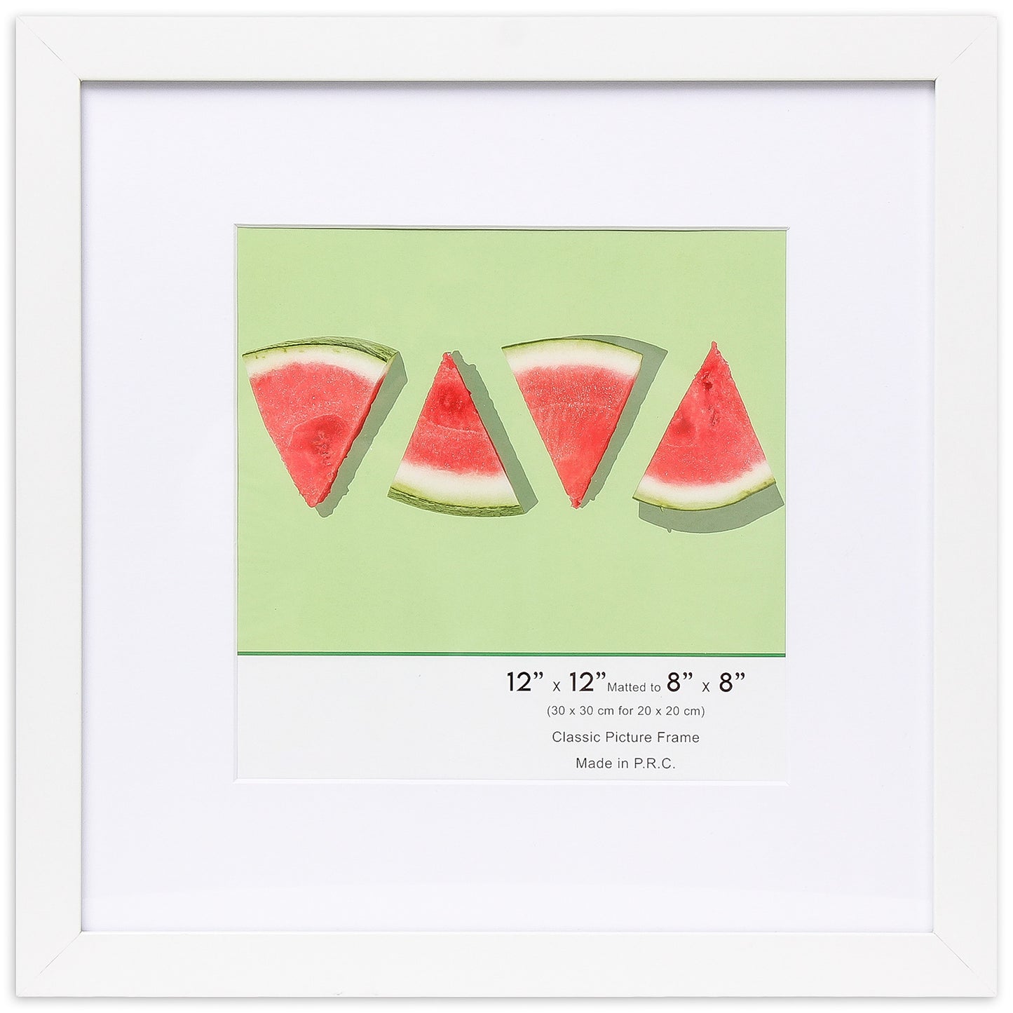 12" x 12” Classic White MDF Wood Picture Frame with Tempered Glass, 8" x 8" Matted