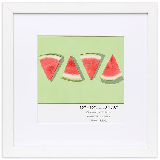 12" x 12” Classic White MDF Wood Picture Frame with Tempered Glass, 8" x 8" Matted