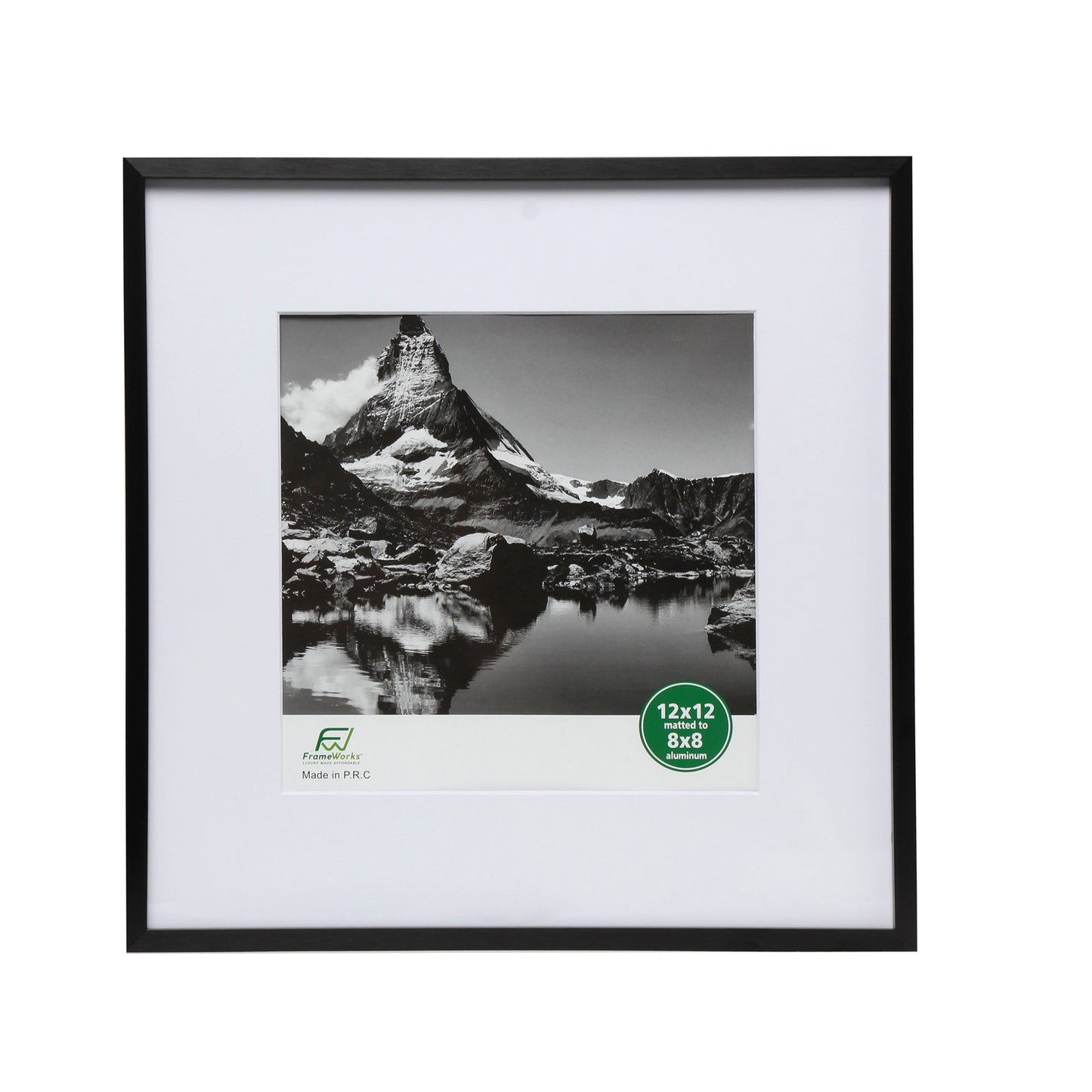 12" x 12" Deluxe Black Aluminum Contemporary Picture Frame, 8" x 8" Matted