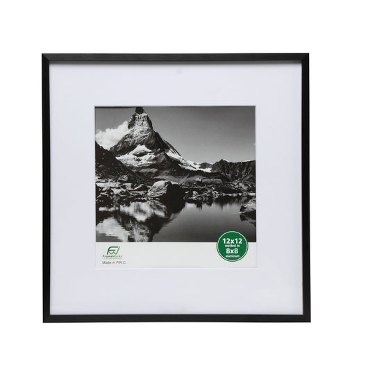 12" x 12" Deluxe Black Aluminum Contemporary Picture Frame, 8" x 8" Matted