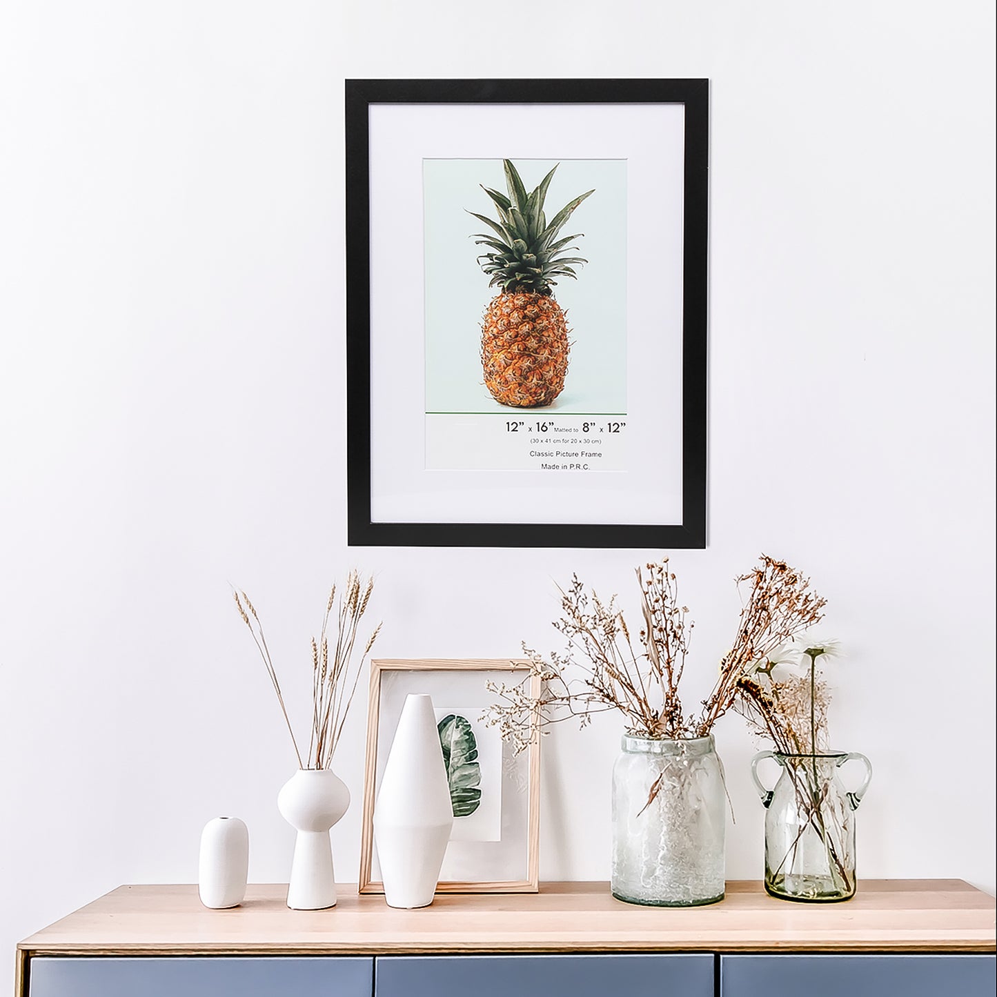 12" x 16” Classic Black MDF Wood Picture Frame with Tempered Glass, 8" x 12" Matted