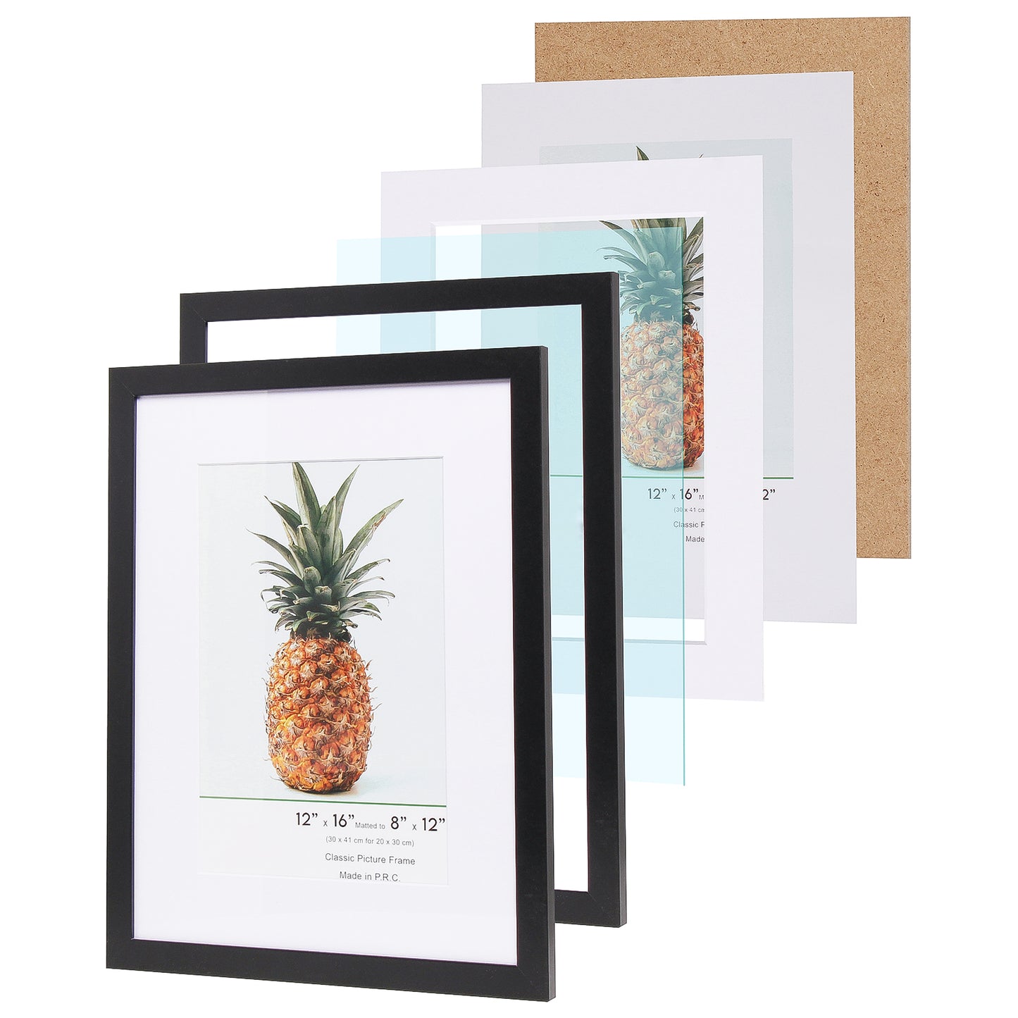 12" x 16” Classic Black MDF Wood Picture Frame with Tempered Glass, 8" x 12" Matted