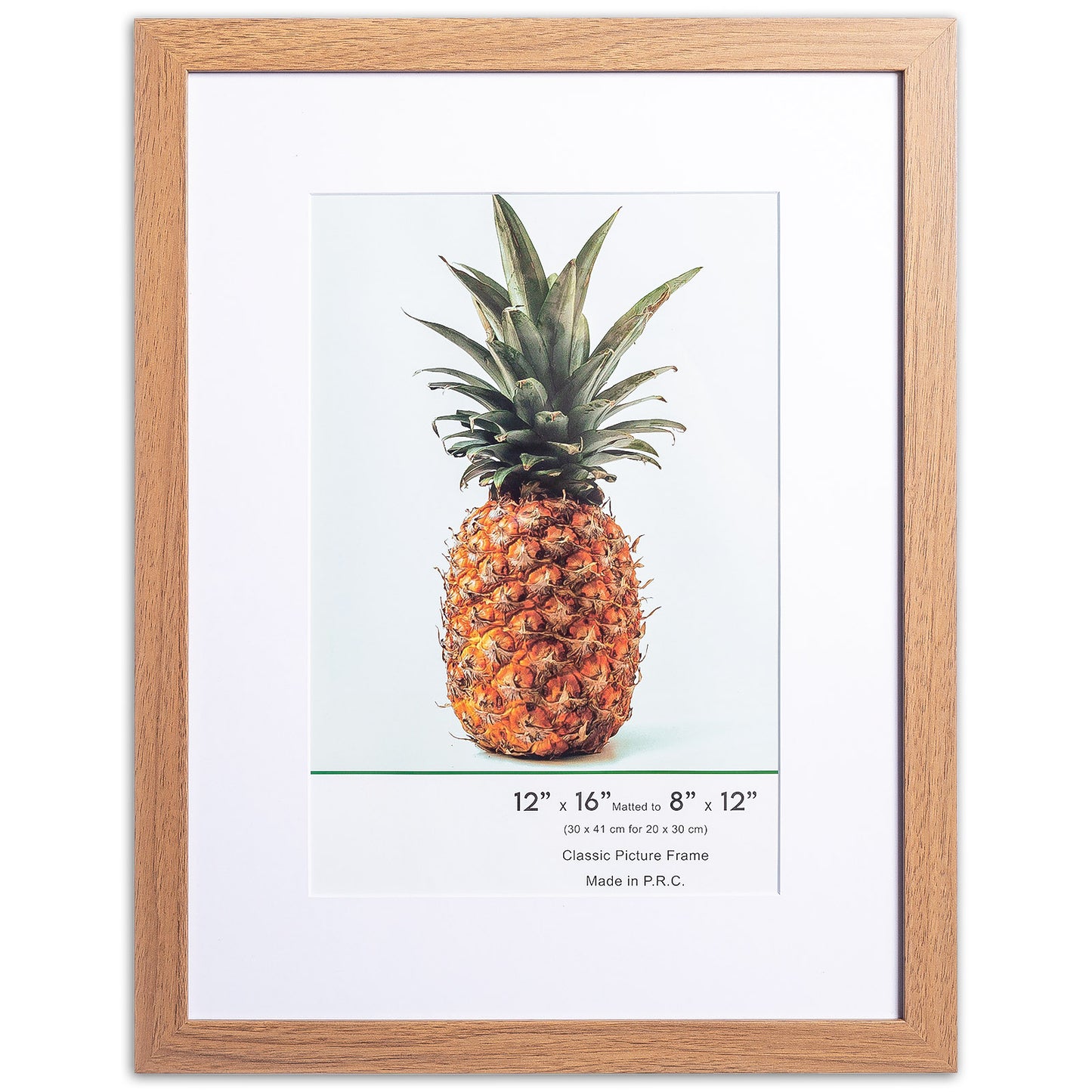 12" x 16” Classic Light Oak MDF Wood Picture Frame with Tempered Glass, 8" x 12" Matted