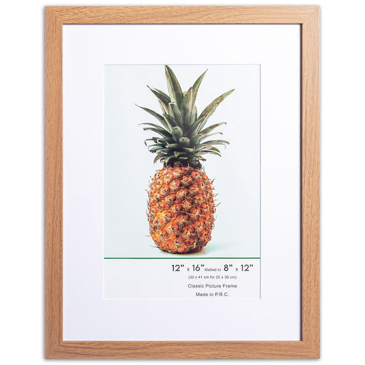 12" x 16” Classic Light Oak MDF Wood Picture Frame with Tempered Glass, 8" x 12" Matted