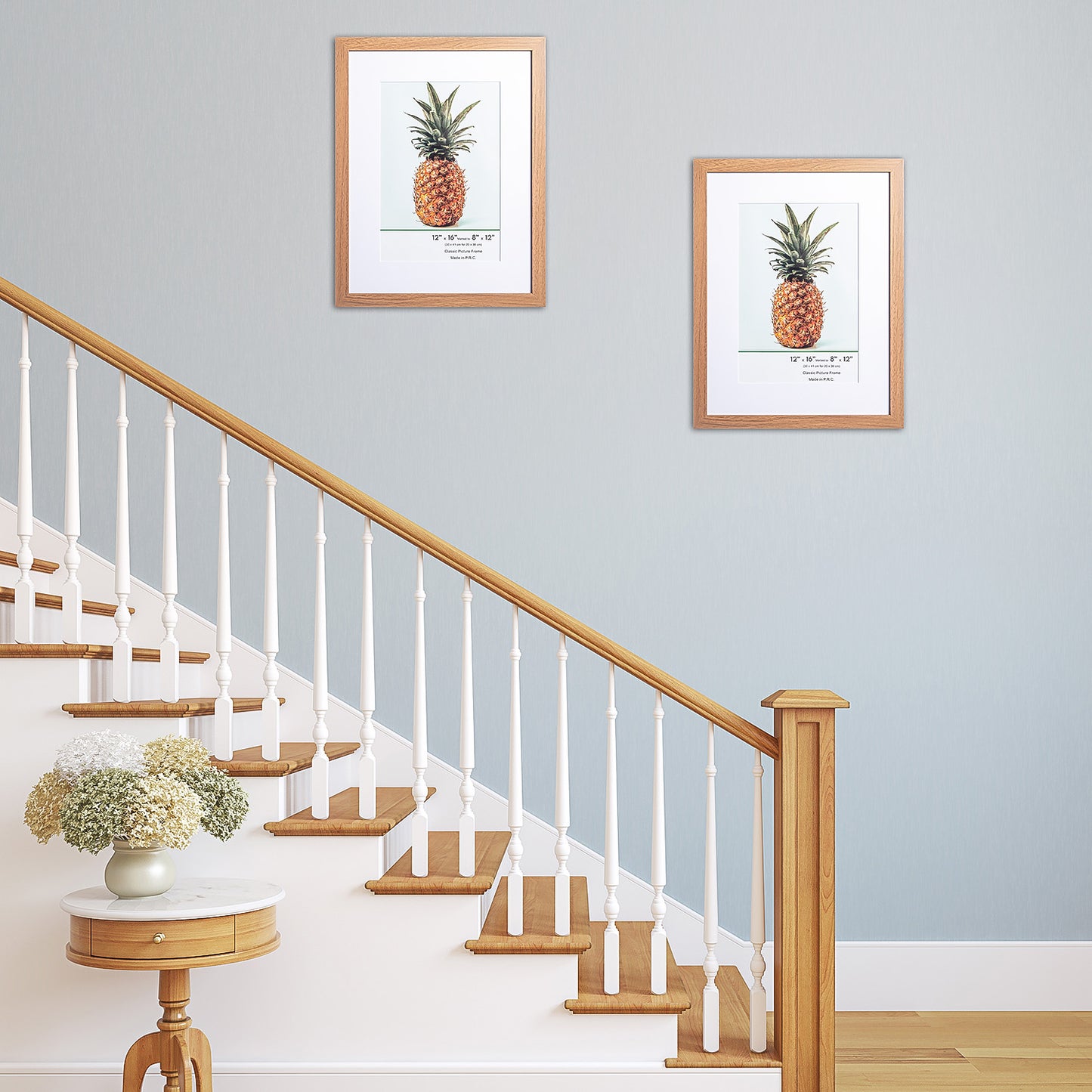 12" x 16” Classic Light Oak MDF Wood Picture Frame with Tempered Glass, 8" x 12" Matted