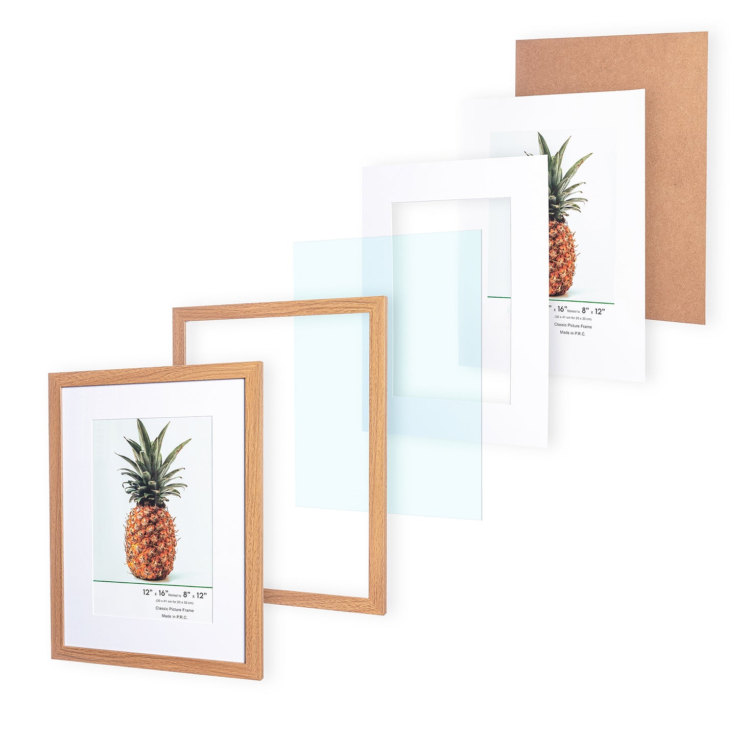 12" x 16” Classic Light Oak MDF Wood Picture Frame with Tempered Glass, 8" x 12" Matted