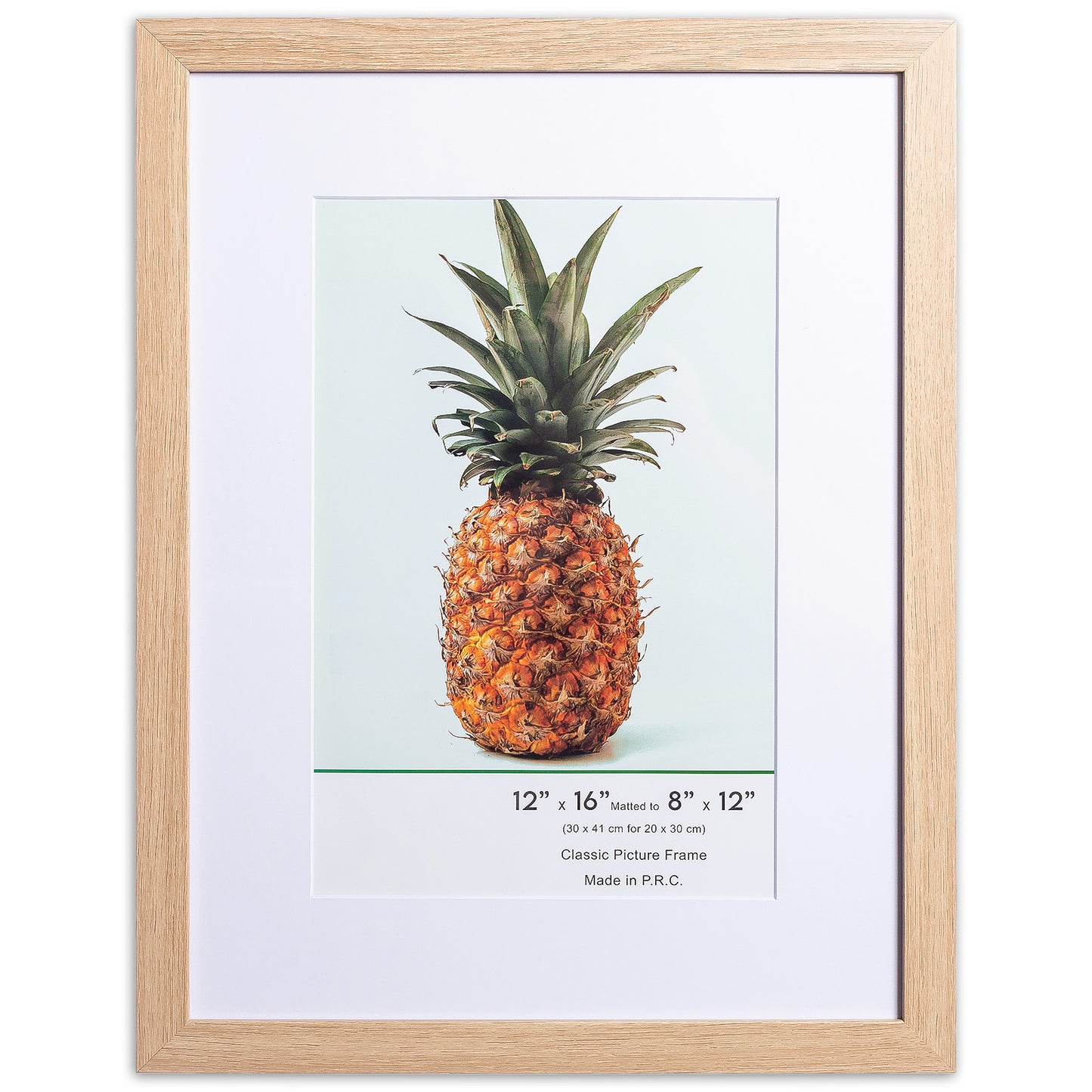 12" x 16” Classic Natural Oak MDF Wood Picture Frame with Tempered Glass, 8" x 12" Matted