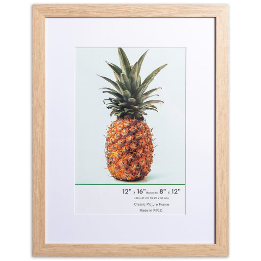 12" x 16” Classic Natural Oak MDF Wood Picture Frame with Tempered Glass, 8" x 12" Matted