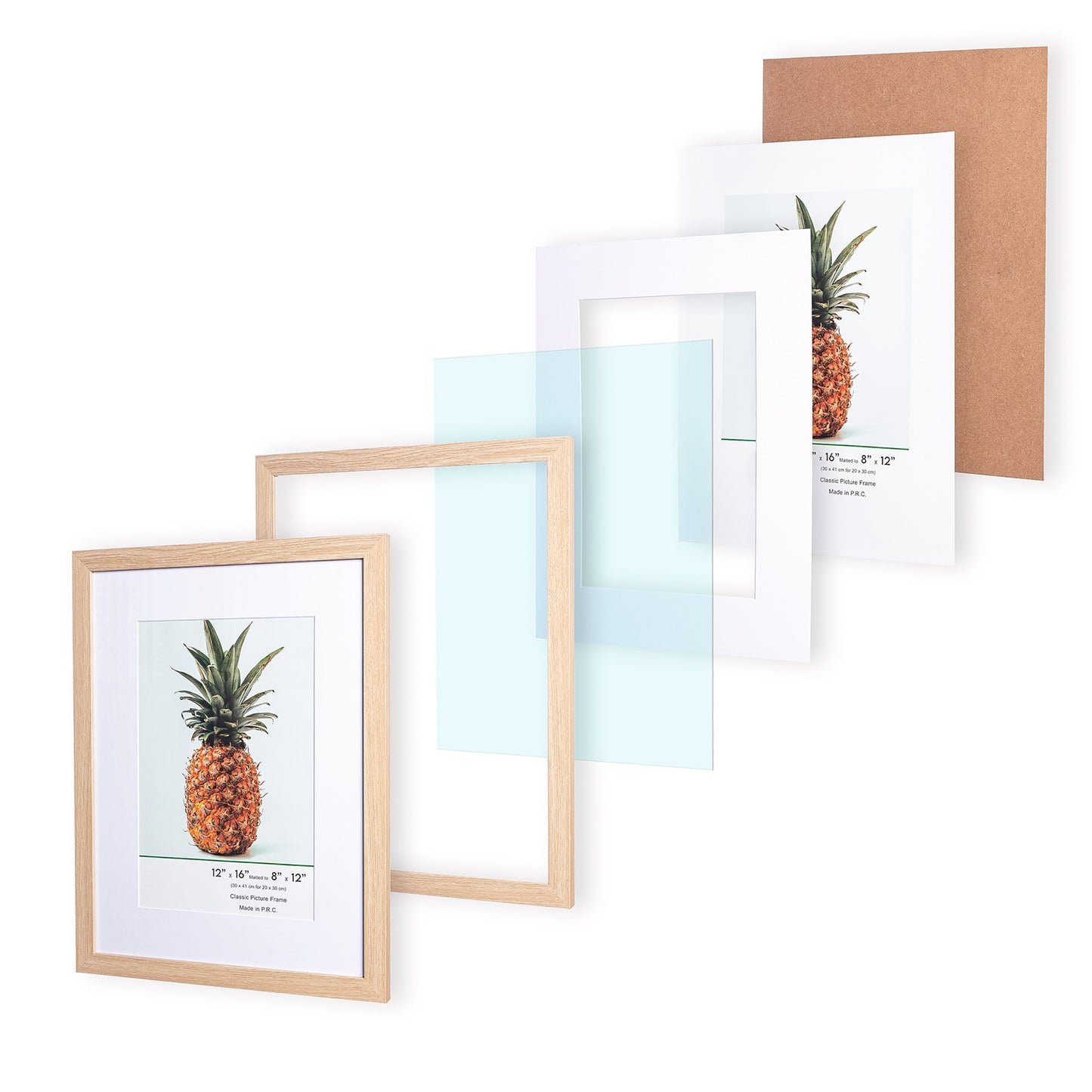 12" x 16” Classic Natural Oak MDF Wood Picture Frame with Tempered Glass, 8" x 12" Matted