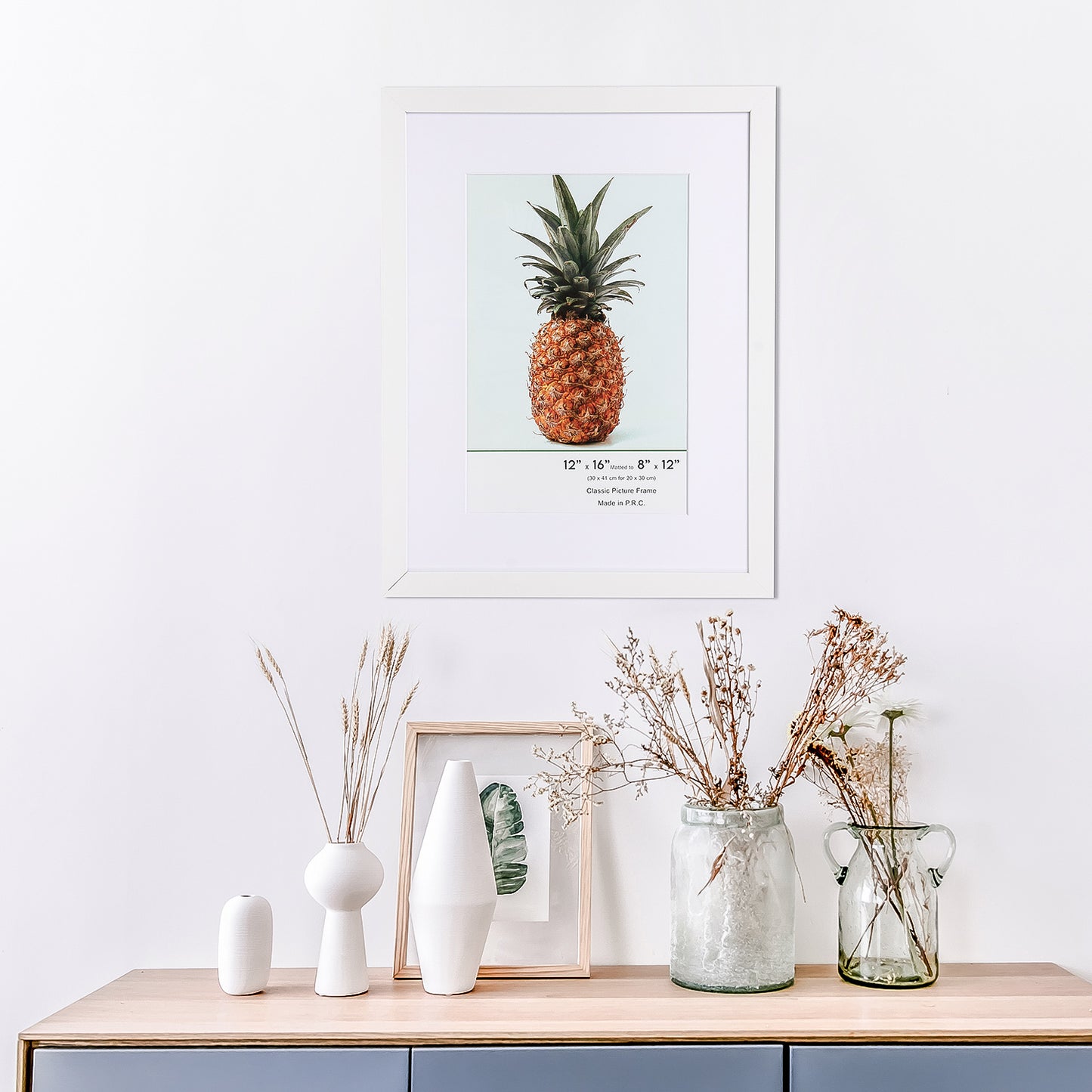 12" x 16” Classic White MDF Wood Picture Frame with Tempered Glass, 8" x 12" Matted