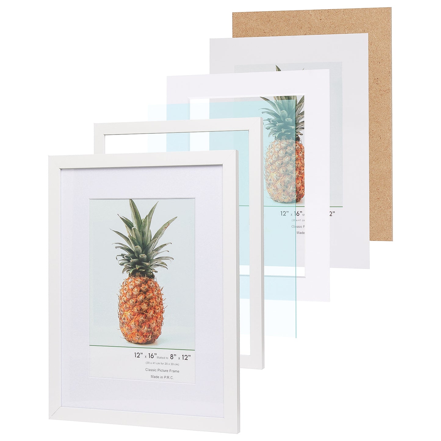 12" x 16” Classic White MDF Wood Picture Frame with Tempered Glass, 8" x 12" Matted