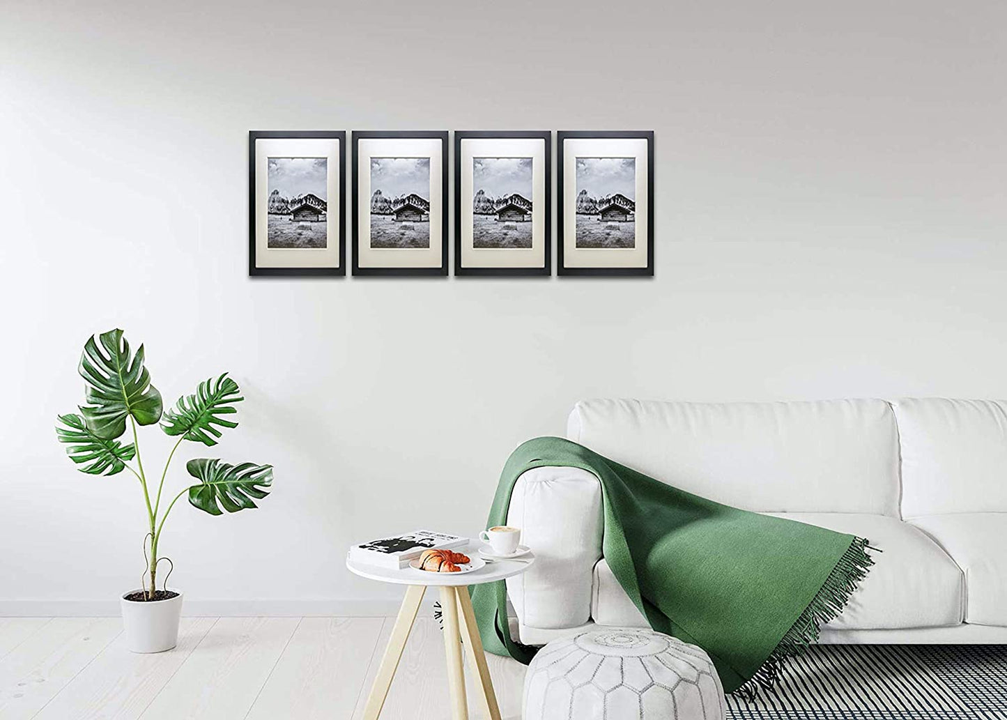 12" x 18" Black Pine Wood 4 Pack Picture Frames, 11" x 17" Matted