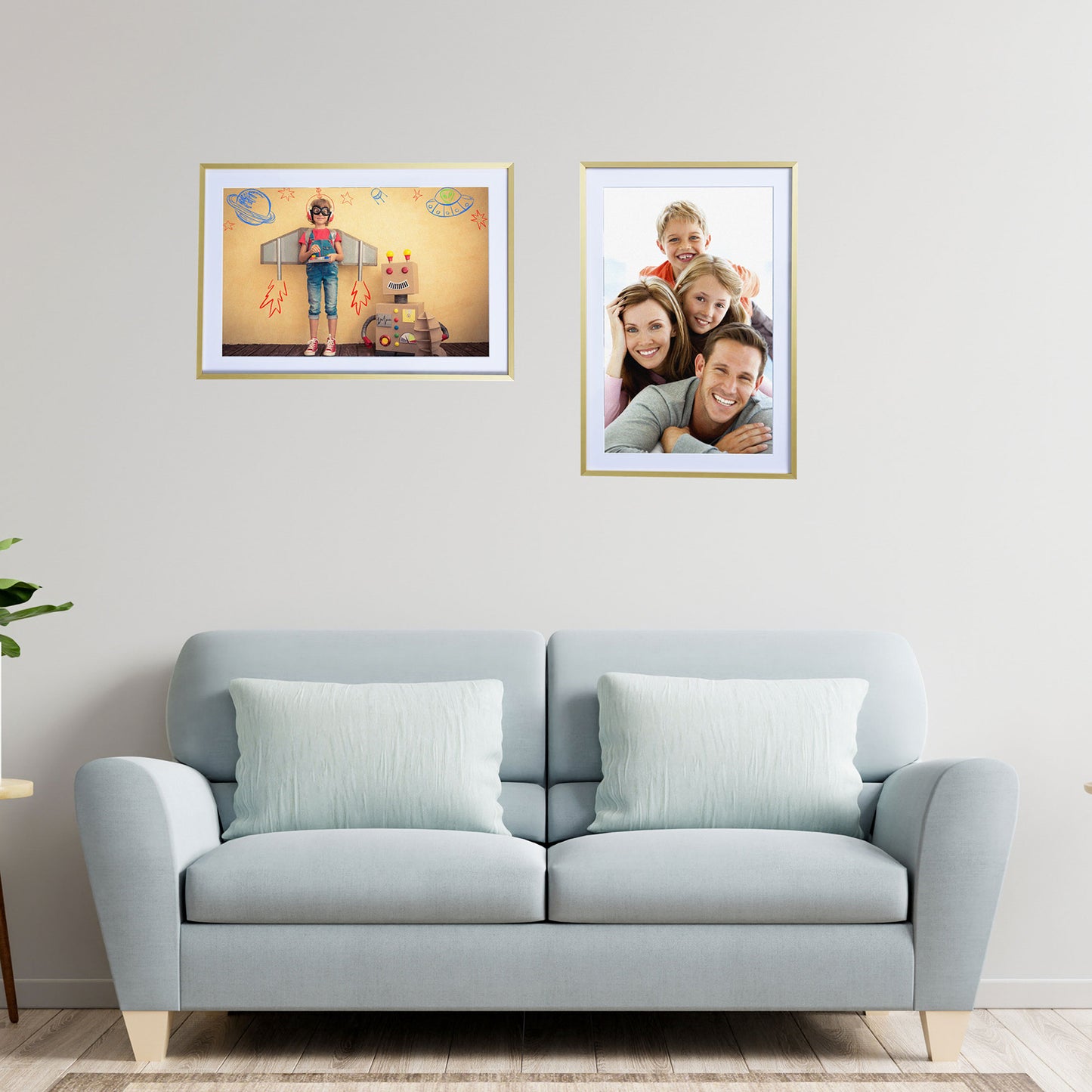 13" x 19" Deluxe Brass Gold Aluminum Contemporary Picture Frame, 11" x 17" Matted