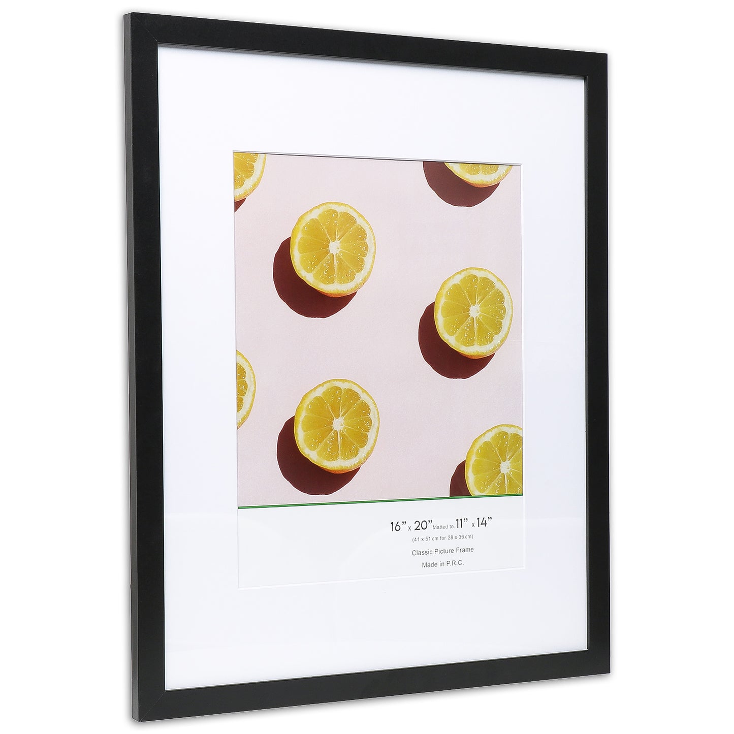 16" x 20” Classic Black MDF Wood Picture Frame with Tempered Glass, 11" x 14" Matted