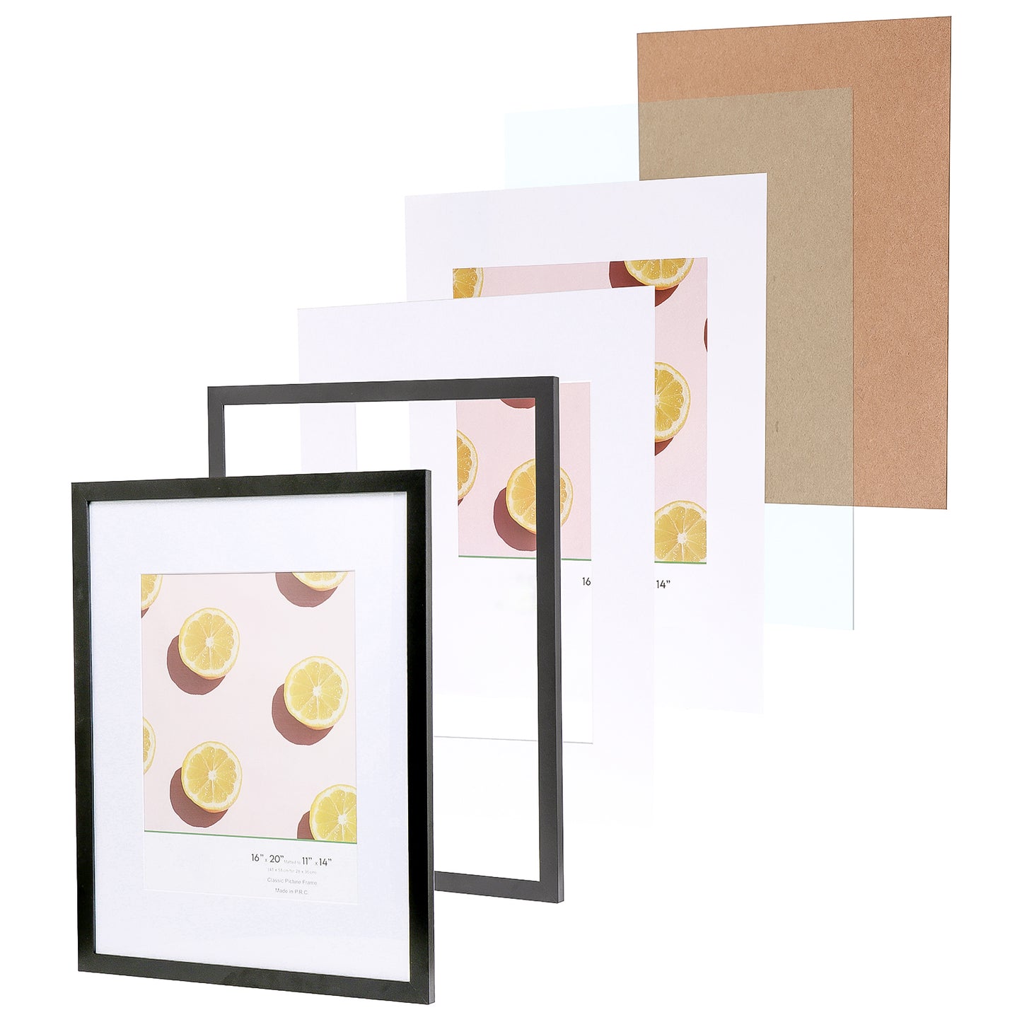 16" x 20” Classic Black MDF Wood Picture Frame with Tempered Glass, 11" x 14" Matted