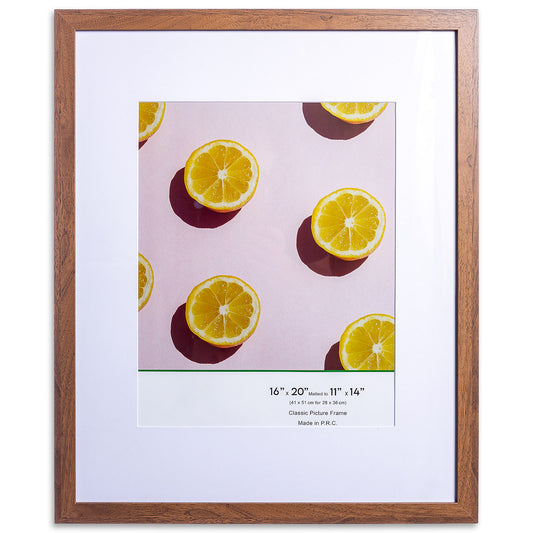 16" x 20” Classic Dark Oak MDF Wood Picture Frame with Tempered Glass, 11" x 14" Matted