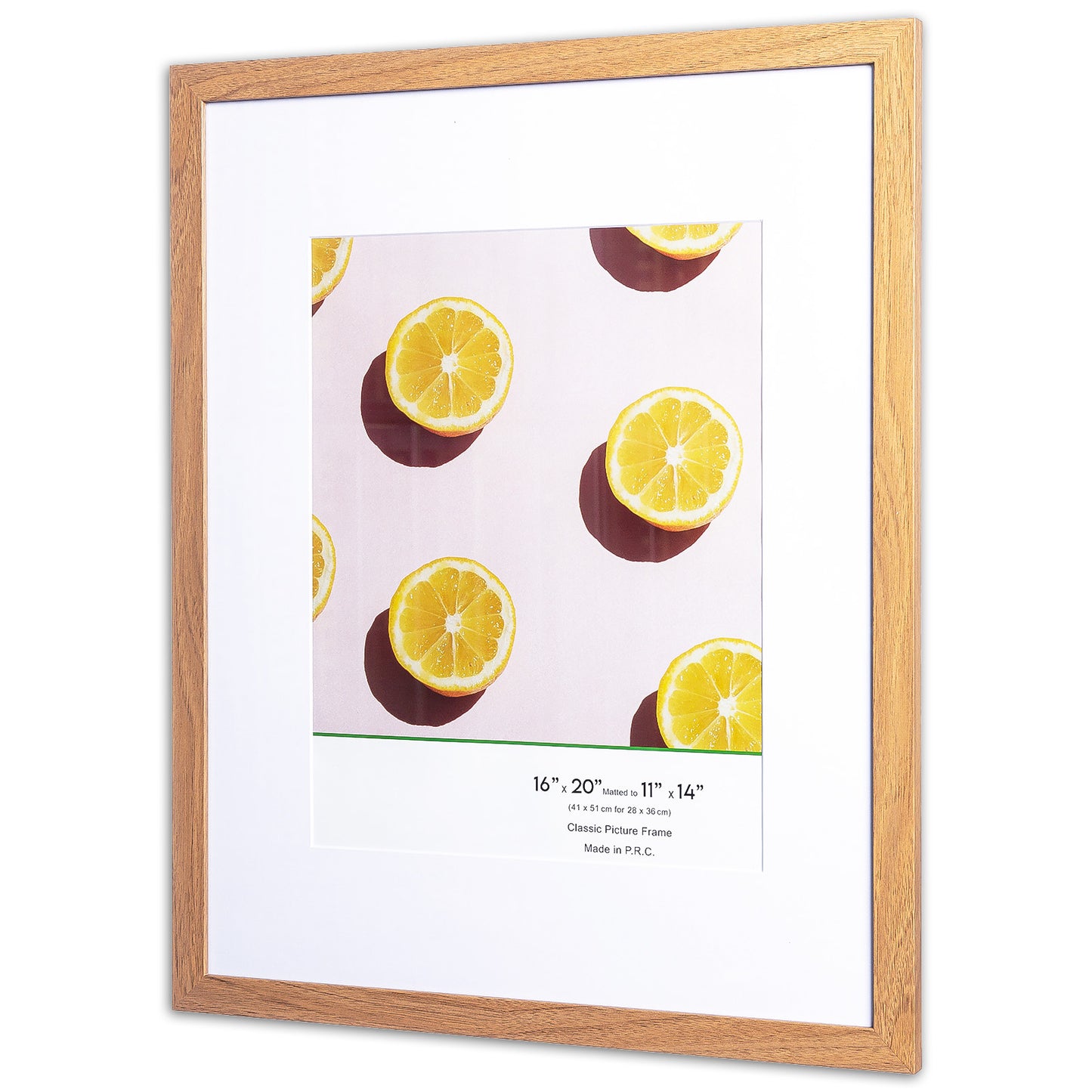 16" x 20” Classic Light Oak MDF Wood Picture Frame with Tempered Glass, 11" x 14" Matted