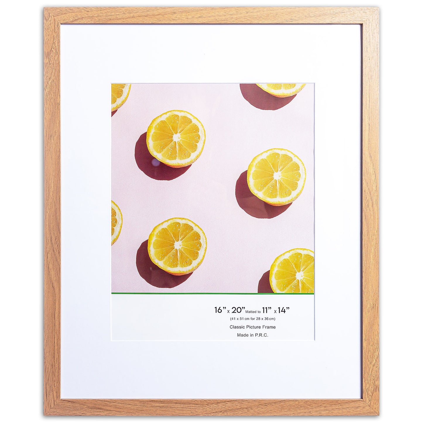 16" x 20” Classic Light Oak MDF Wood Picture Frame with Tempered Glass, 11" x 14" Matted