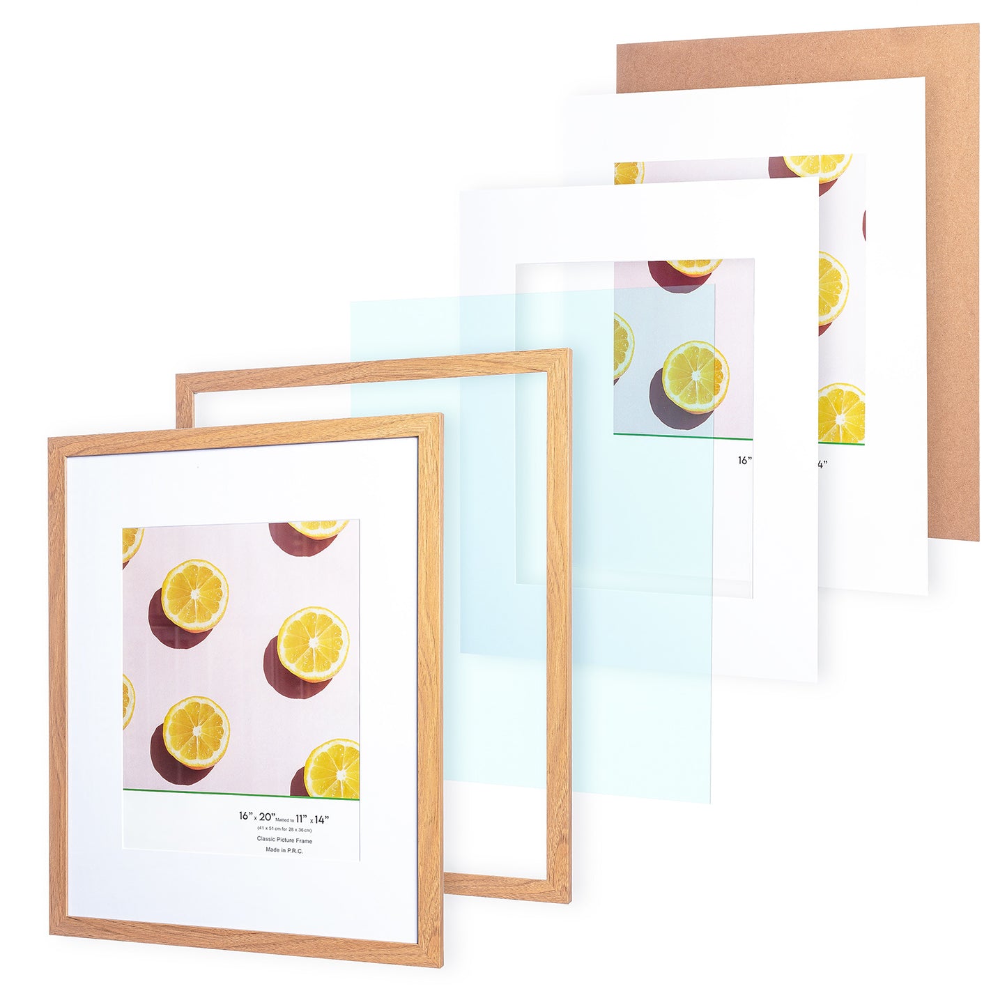 16" x 20” Classic Light Oak MDF Wood Picture Frame with Tempered Glass, 11" x 14" Matted