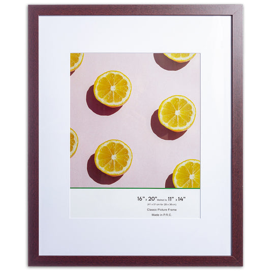 16" x 20” Classic Mahogany MDF Wood Picture Frame with Tempered Glass, 11" x 14" Matted