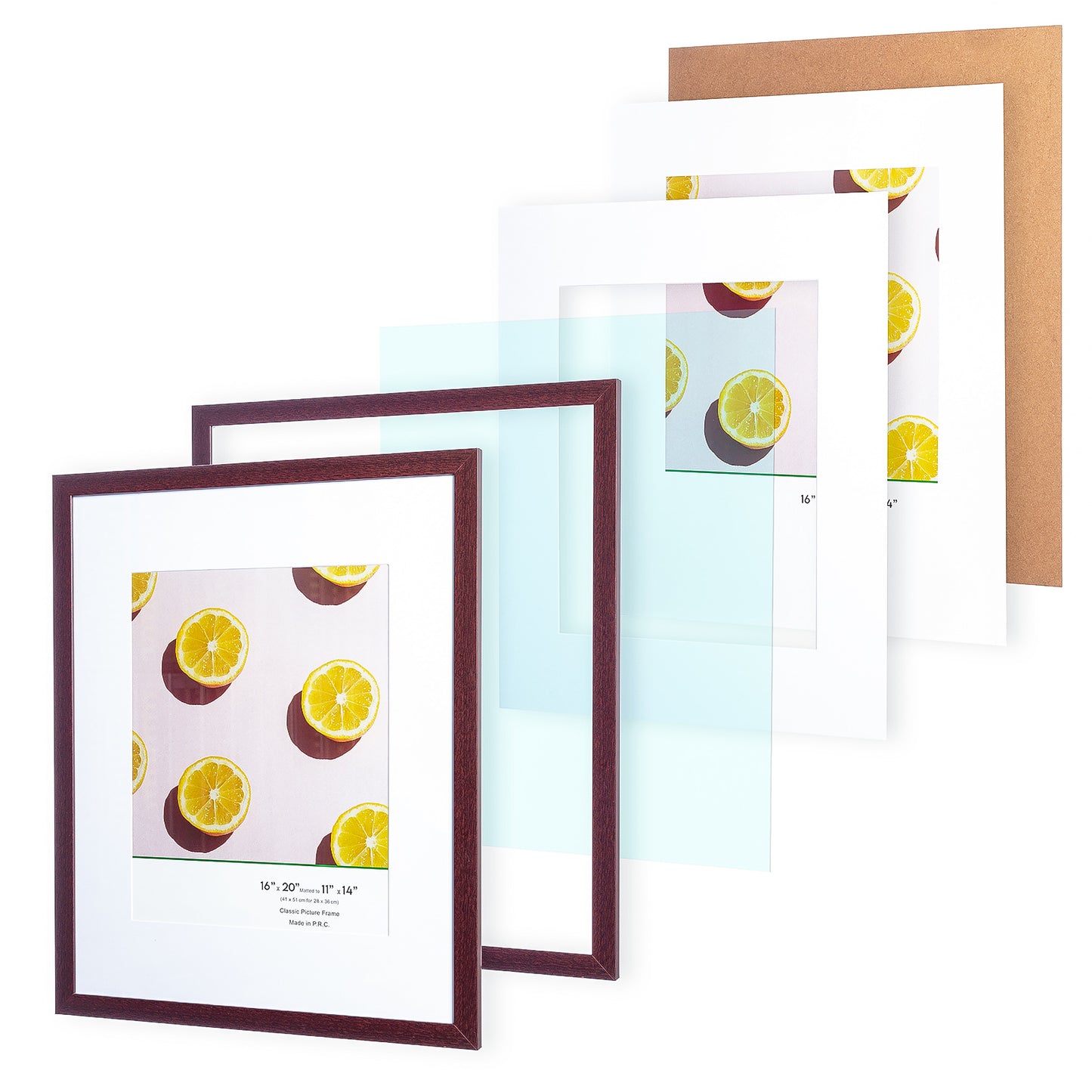 16" x 20” Classic Mahogany MDF Wood Picture Frame with Tempered Glass, 11" x 14" Matted