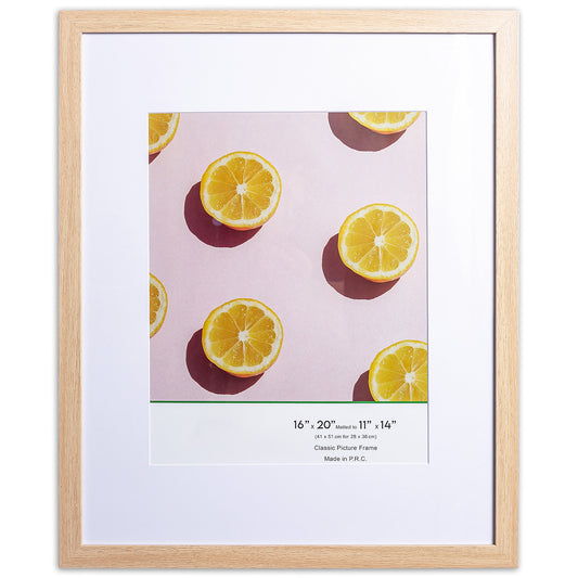 16" x 20” Classic Natural Oak MDF Wood Picture Frame with Tempered Glass, 11" x 14" Matted