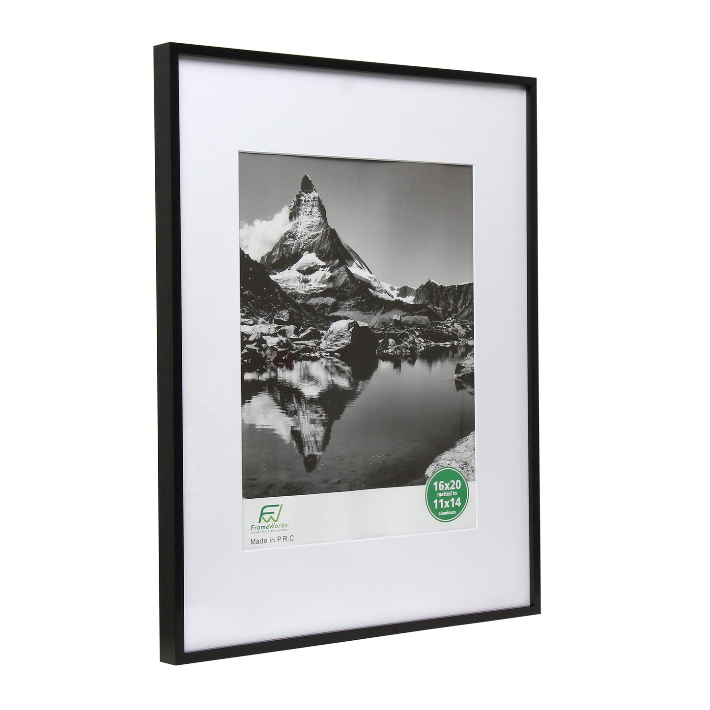 16" x 20" Deluxe Black Aluminum Contemporary Picture Frame, 11" x 14" Matted