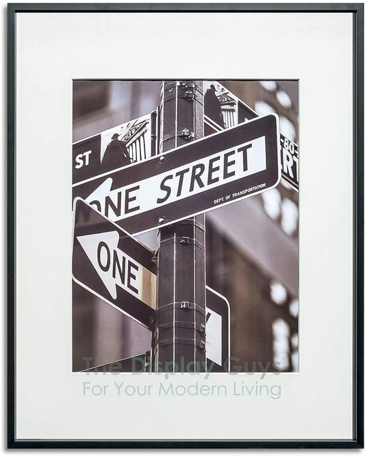 16" x 20" Satin Black Aluminum Picture Frame with Tempered Glass, 11" x 14" Matted