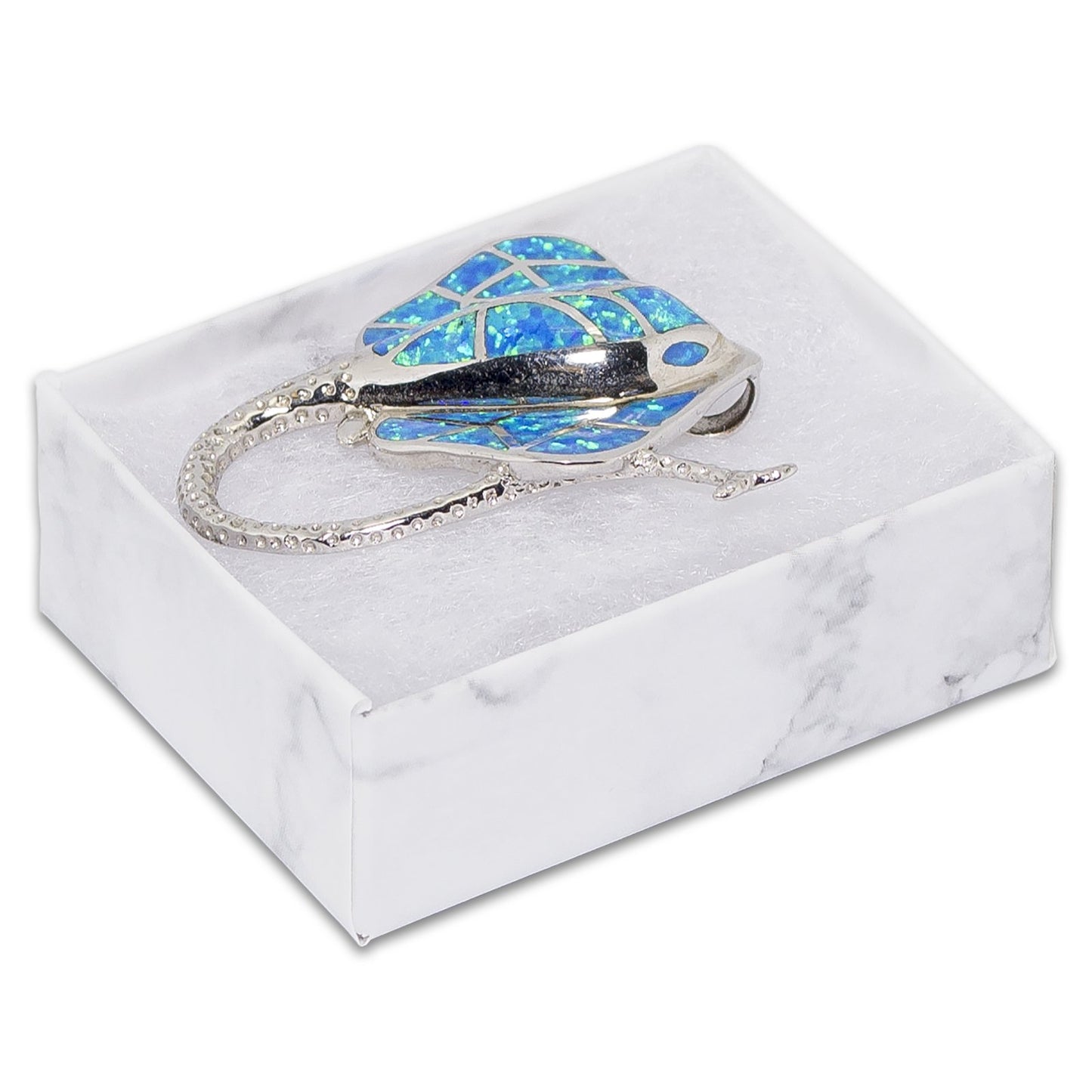 2 1/8" x 1 5/8" x 3/4" Marble White Cotton Filled Paper Box