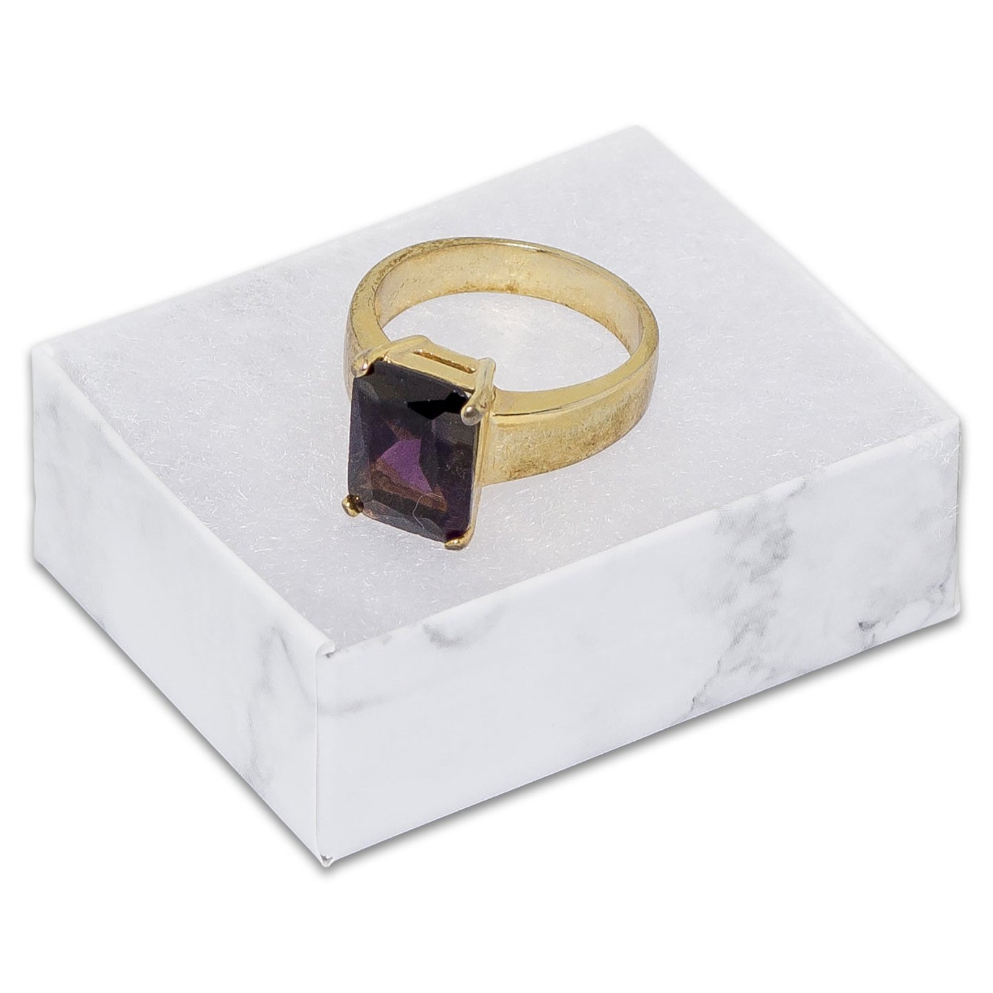 2 1/8" x 1 5/8" x 3/4" Marble White Cotton Filled Paper Box