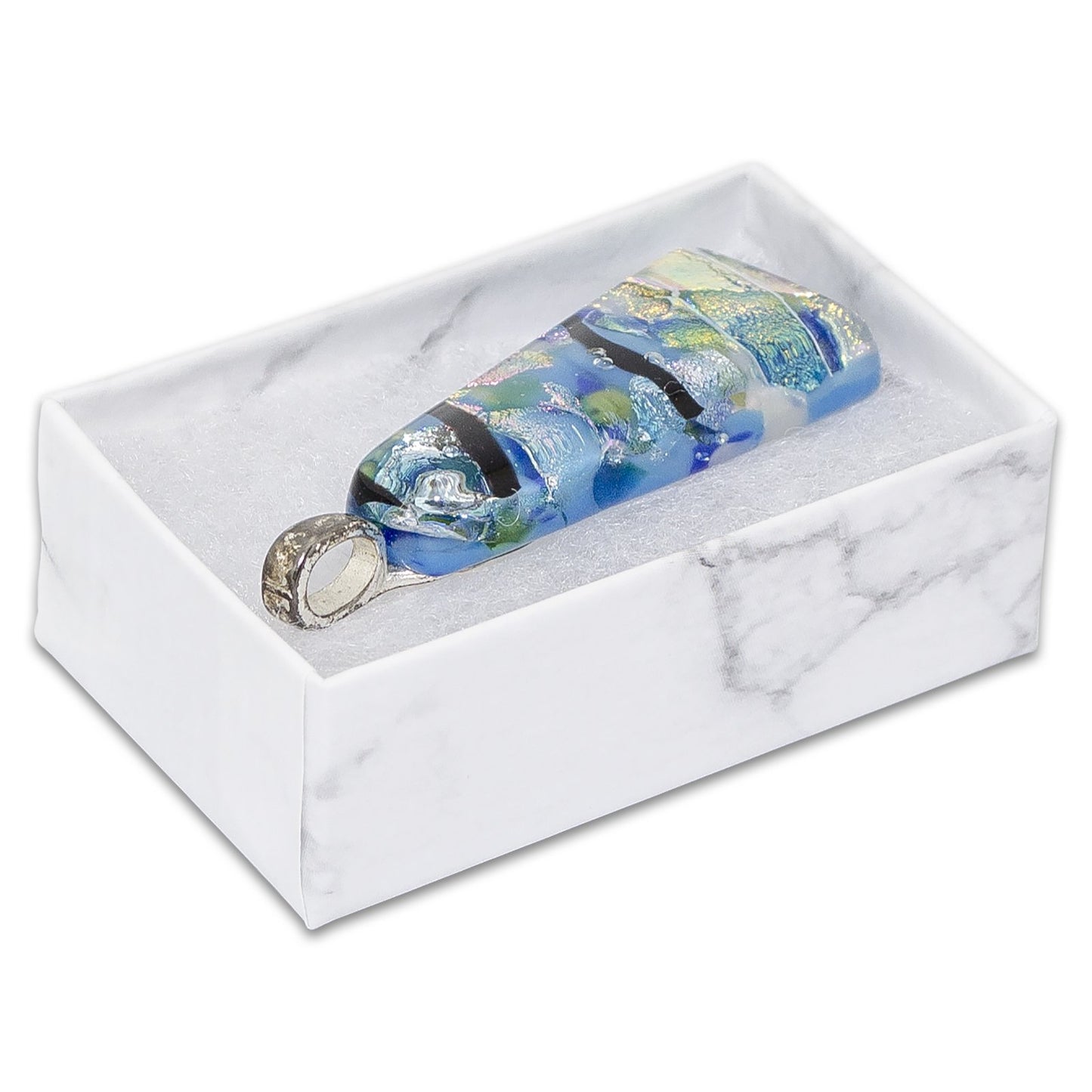 2 5/8" x 1 5/8" x 1" Marble White Cotton Filled Paper Box