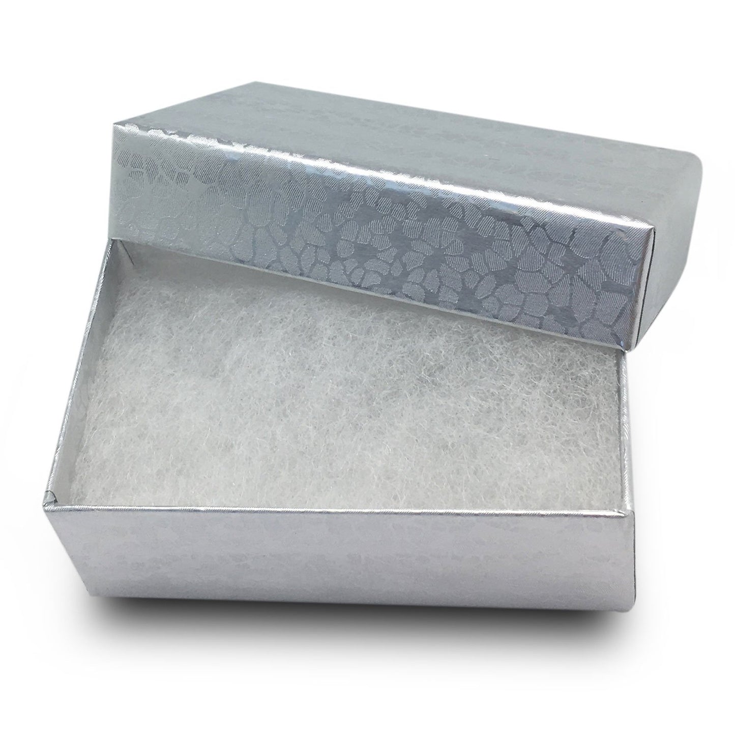 2 5/8" x 1 1/2" x 1" Silver Cotton Filled Box