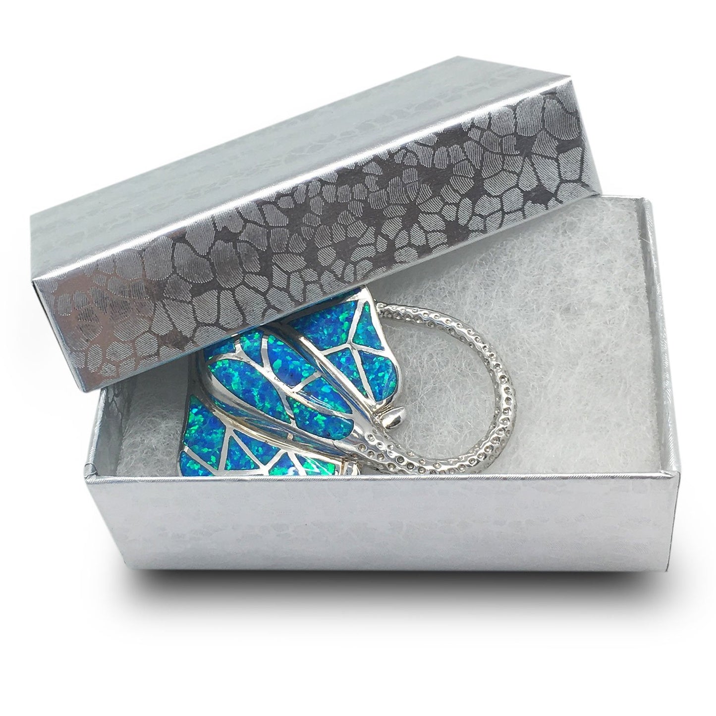 2 5/8" x 1 1/2" x 1" Silver Cotton Filled Box
