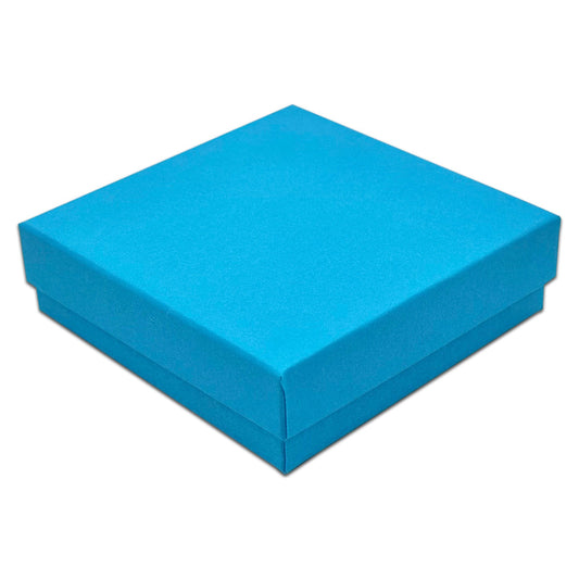 3 1/2" x 3 1/2" x 1" Azure Blue Cotton Filled Paper Box (25-Pack)