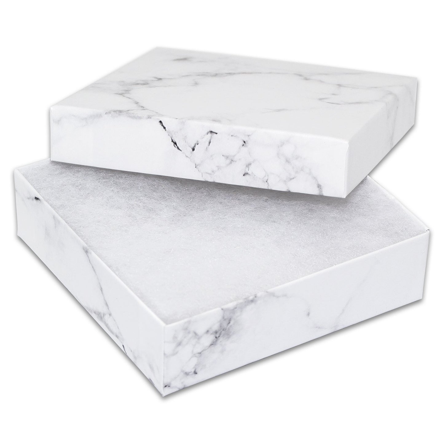 3 1/2" x 3 1/2" x 1" Marble White Cotton Filled Paper Box