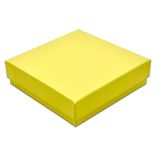 3 1/2" x 3 1/2" x 1" Mustard Yellow Cotton Filled Paper Box (25-Pack)