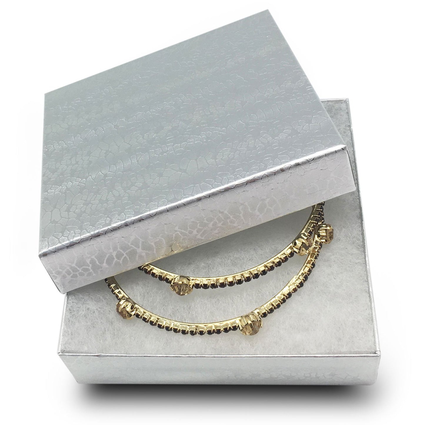 3 1/2" x 3 1/2" X 1" Silver Cotton Filled Paper Box