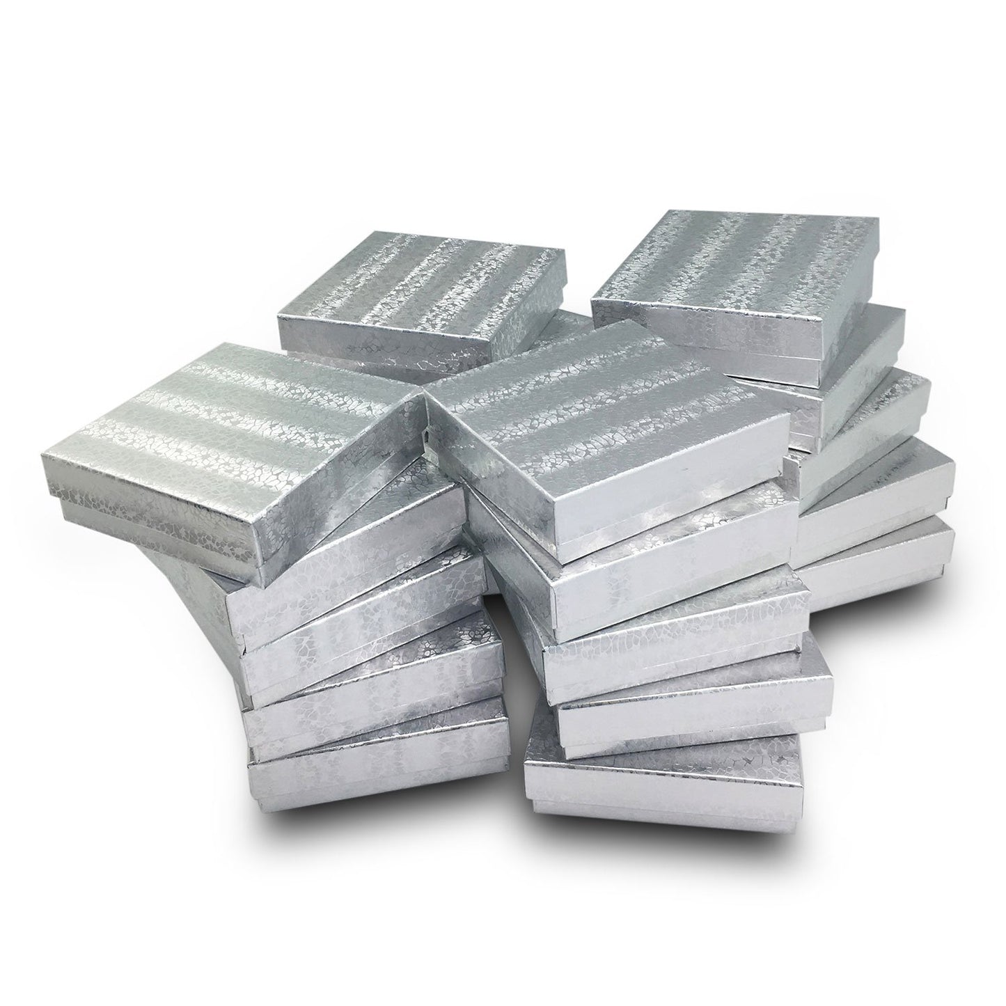 3 1/2" x 3 1/2" X 1" Silver Cotton Filled Paper Box