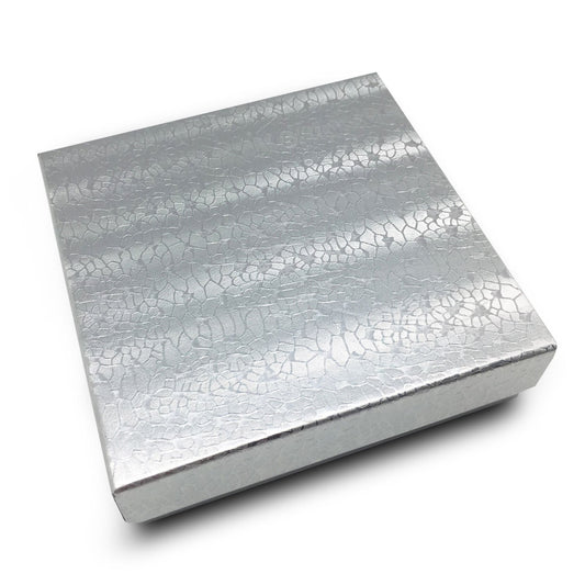 3 1/2" x 3 1/2" X 1" Silver Cotton Filled Paper Box