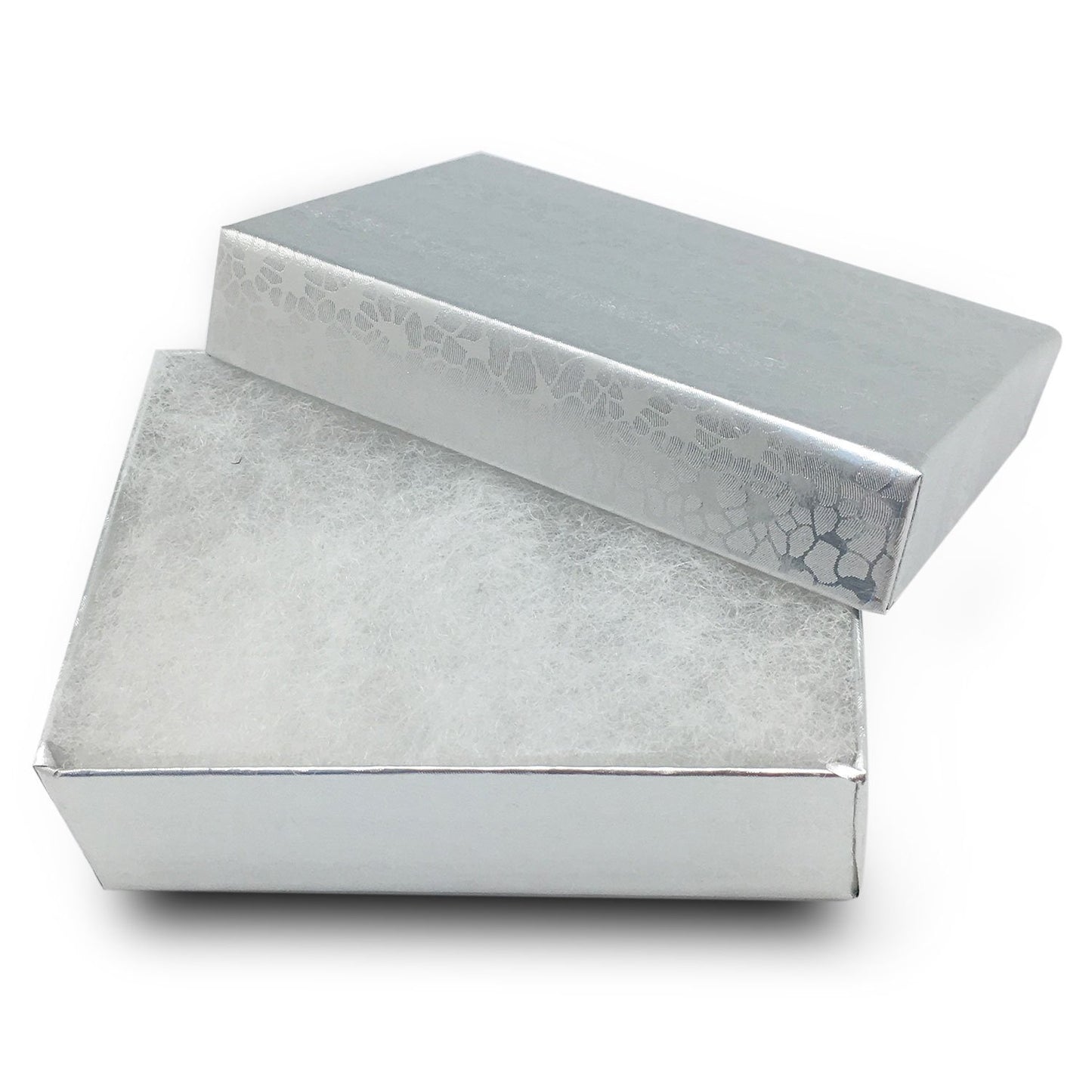 3 1/4" x 2 1/4" x 1" Silver Cotton Filled Box